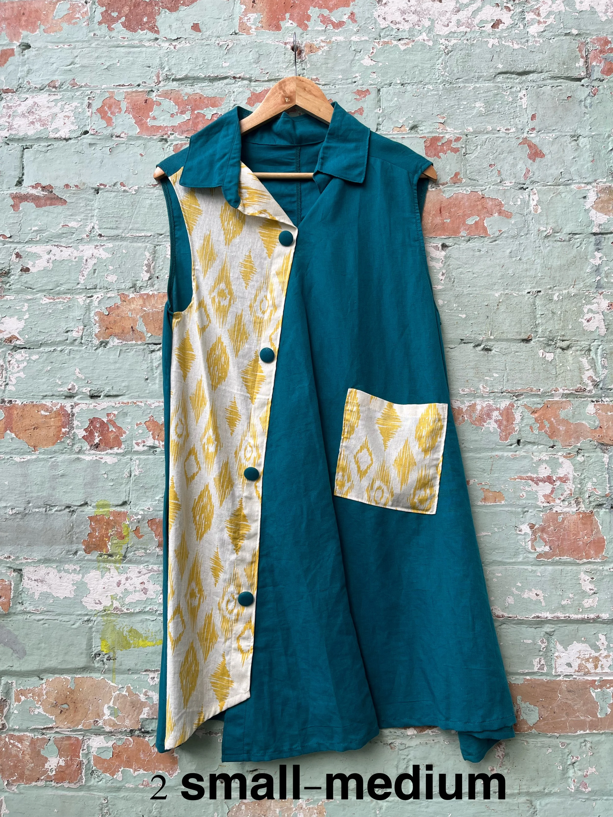 batik teal linen dress.JPG