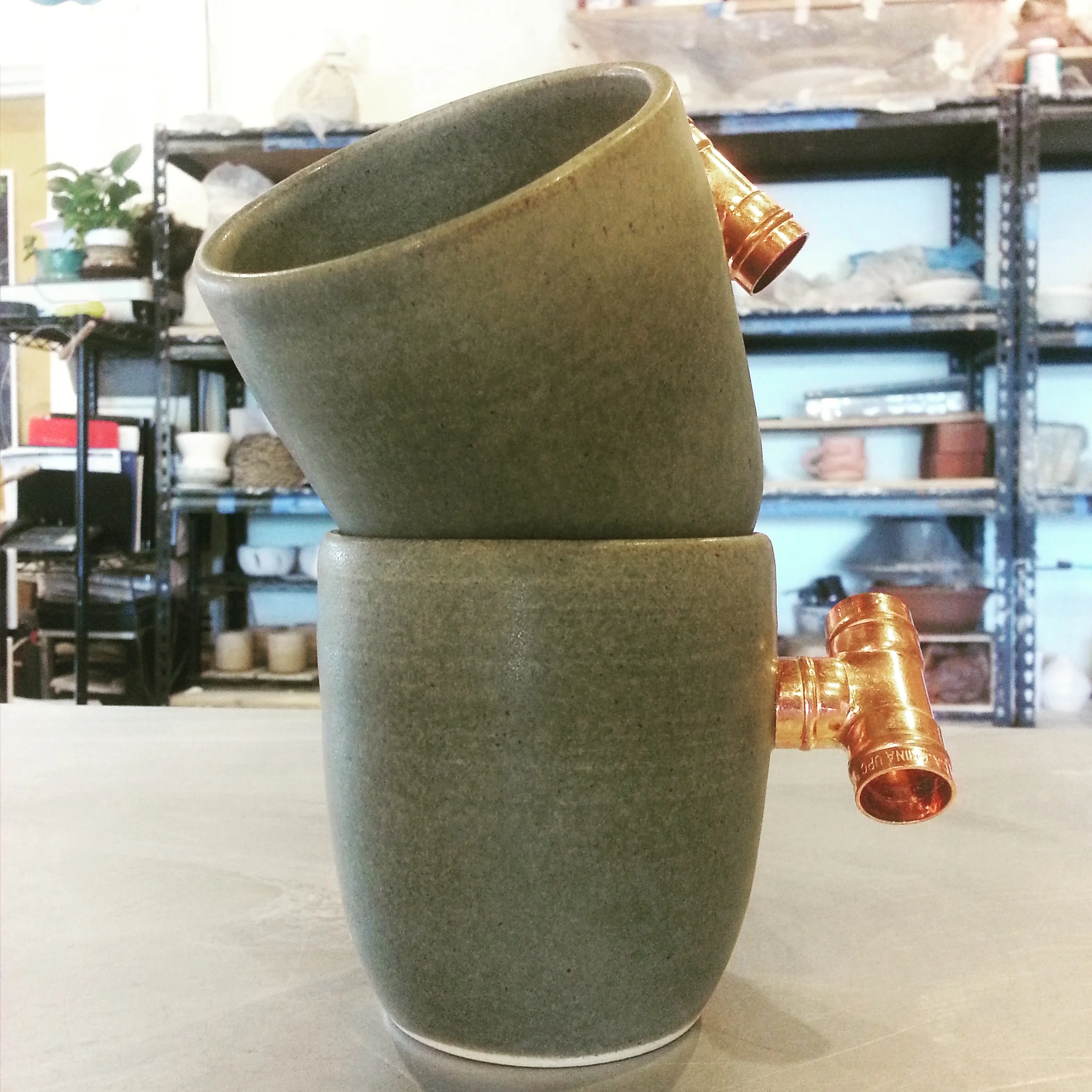 Mugs with copper handles