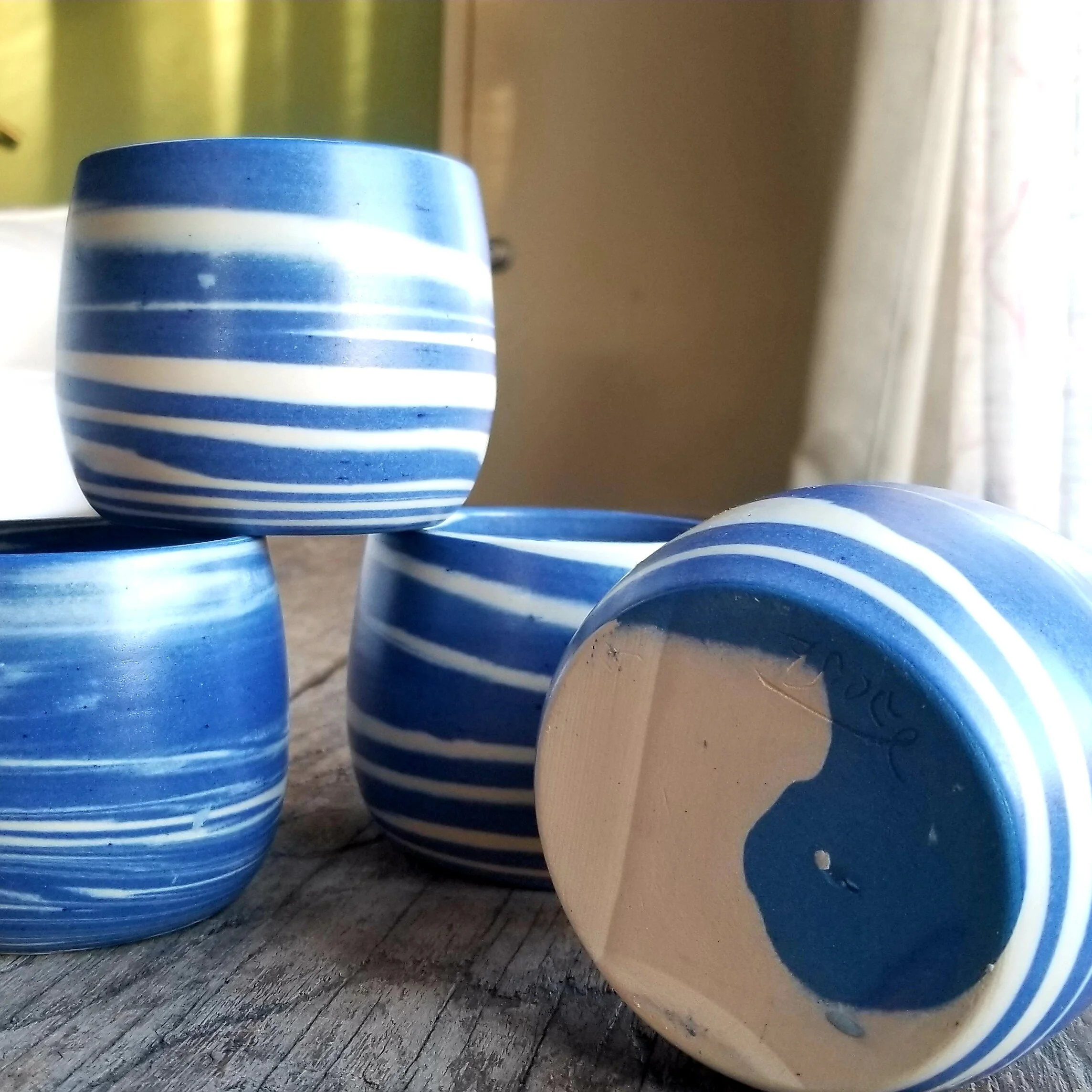 Blue swirl mugs
