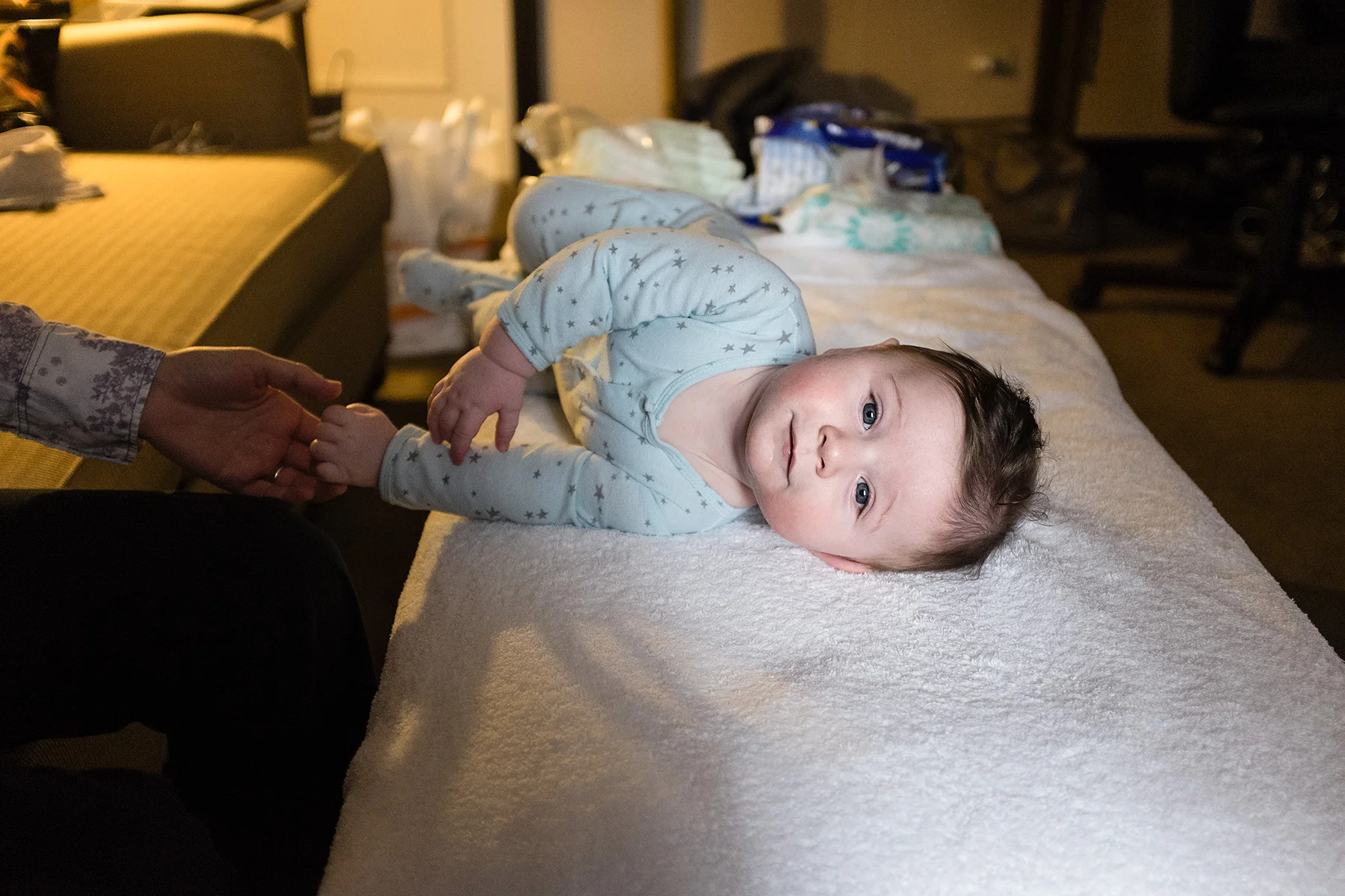 clark at 6 months, hotel room