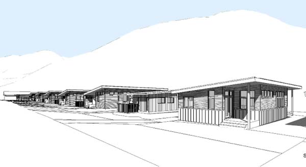 Graphic courtesy of CAST architecture Houses in the Canyon Street Neighborhood in Twisp will be single-story, each with a small fenced yard, outdoor storage and parking.