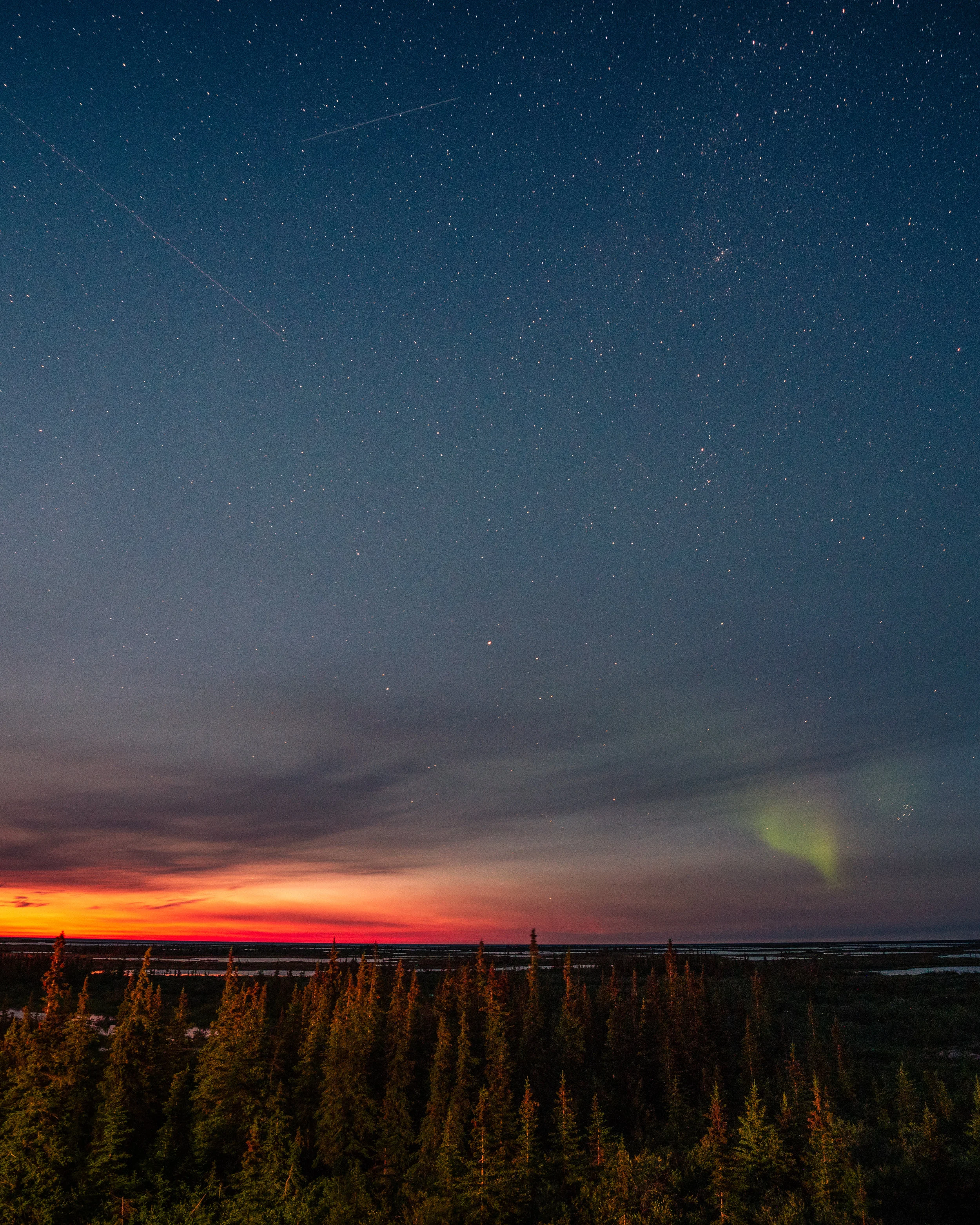Northern Lights, Stars, Sunset