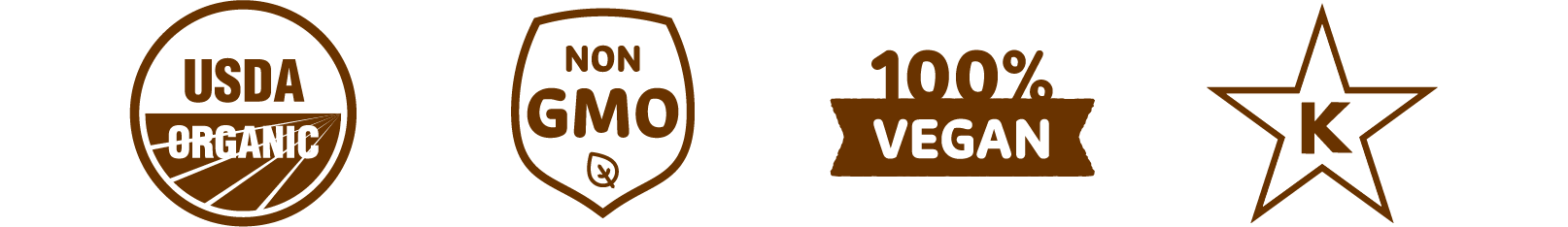 USDA Organic, Non GMO, 100% Vegan, Kosher Star