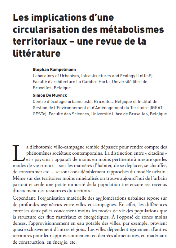 2018/4 Les implications d’une circularisation des métabolismes territoriaux – une revue de la littérature