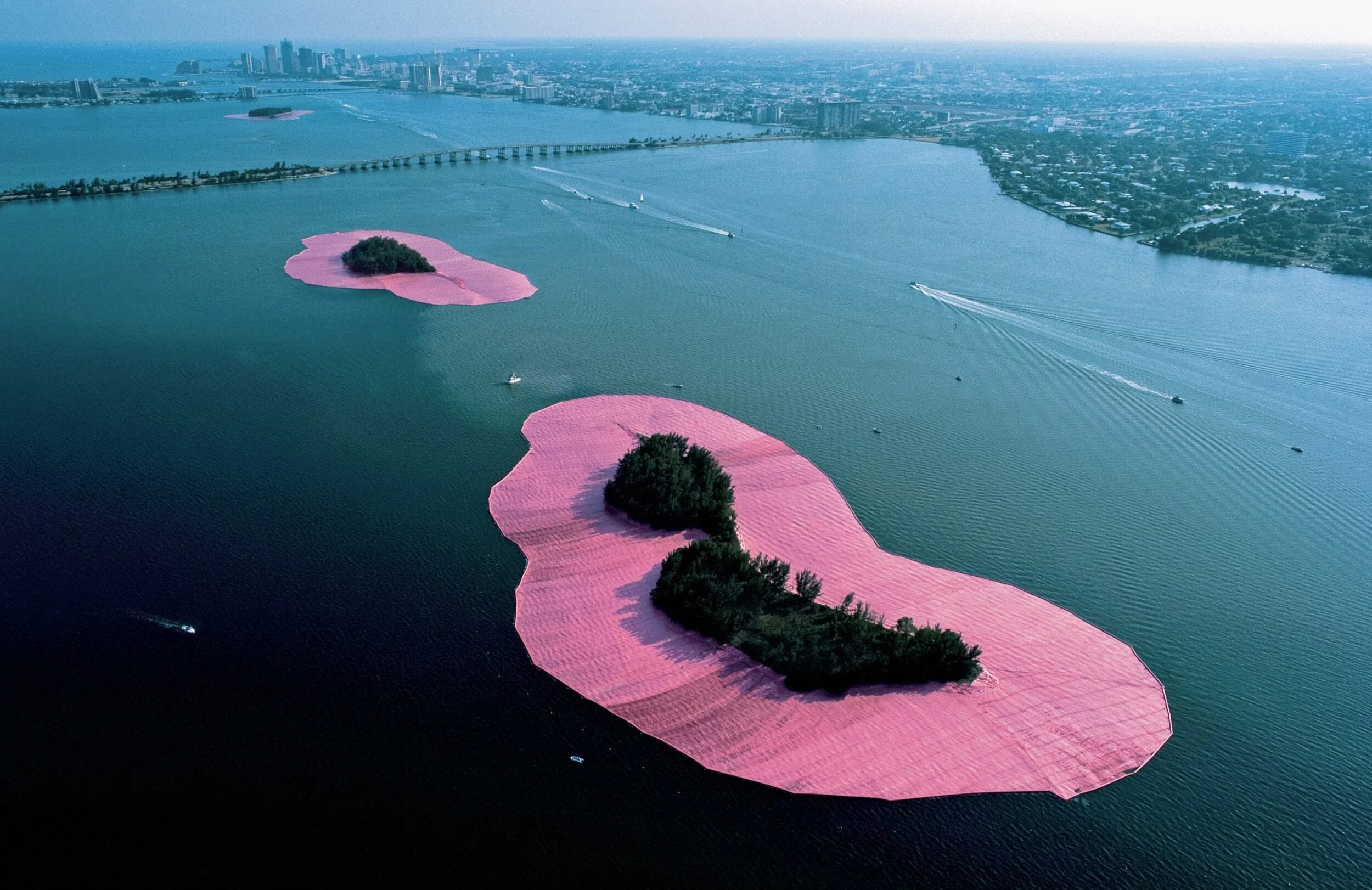 Surrounded Islands (1980-83), Christo &amp; Jeanne-Claude. Biscayne Bay, Florida. (Image: Via christojeanneclaude.net)
