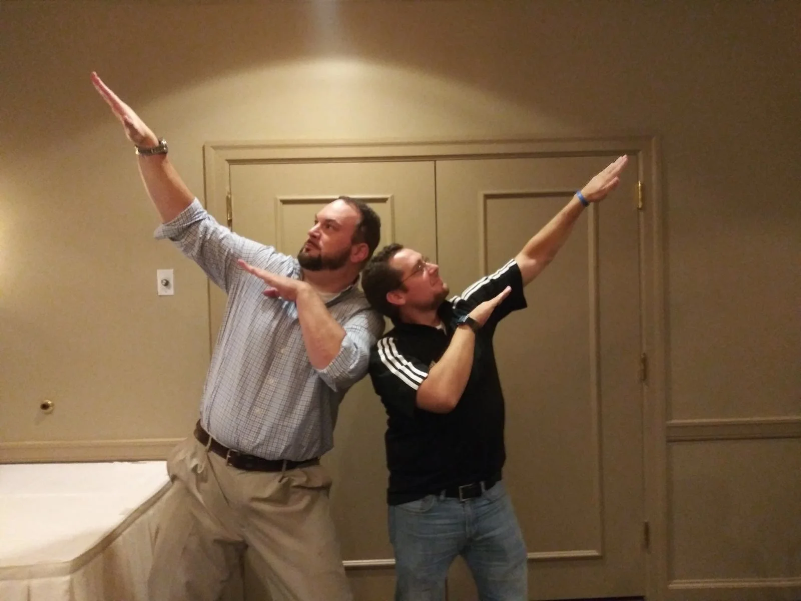 My best friend, David, and me—just doing what we do at his wedding rehearsal dinner back in October.