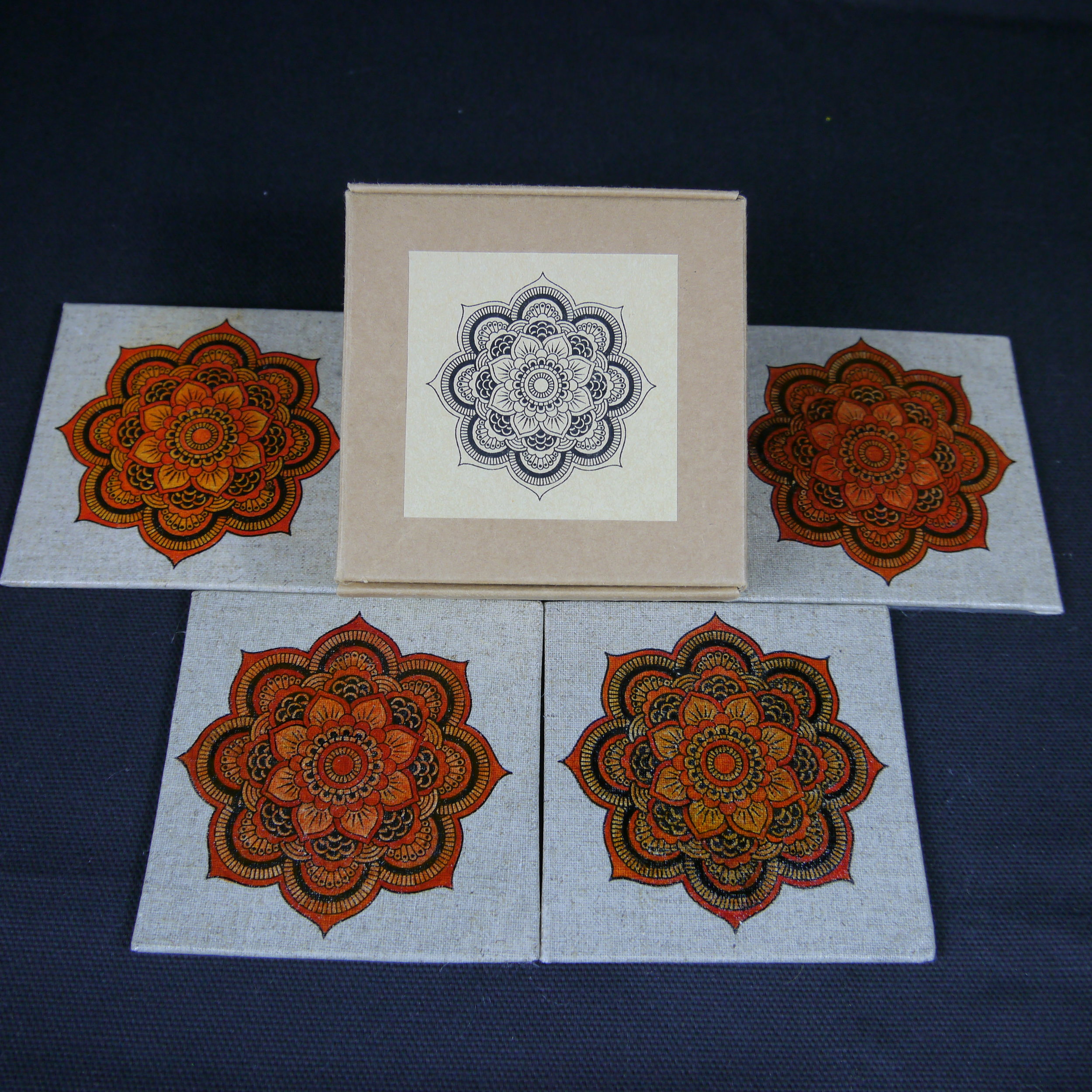 Tangerine orange mandala coaster set