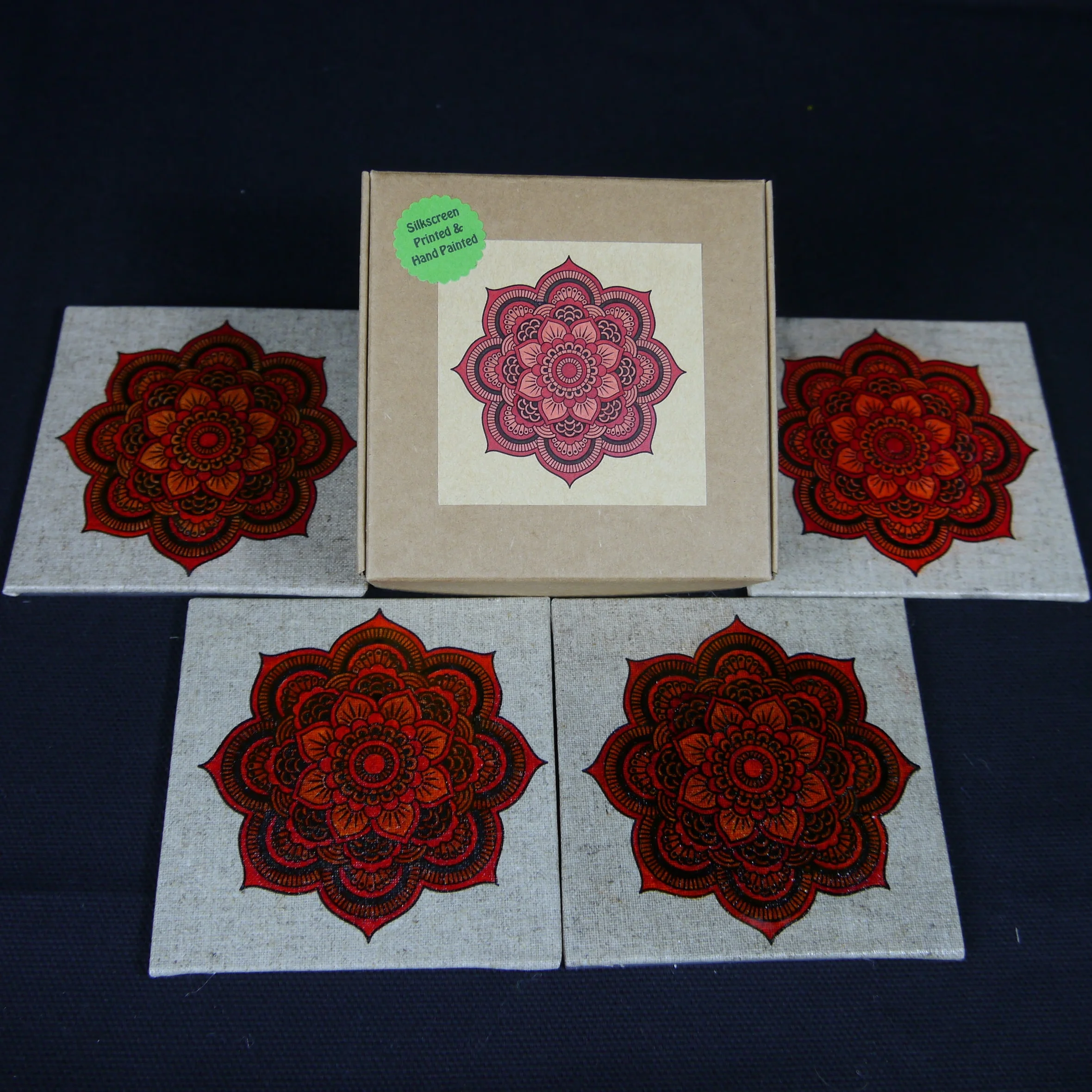 Red crimson mandala coaster set