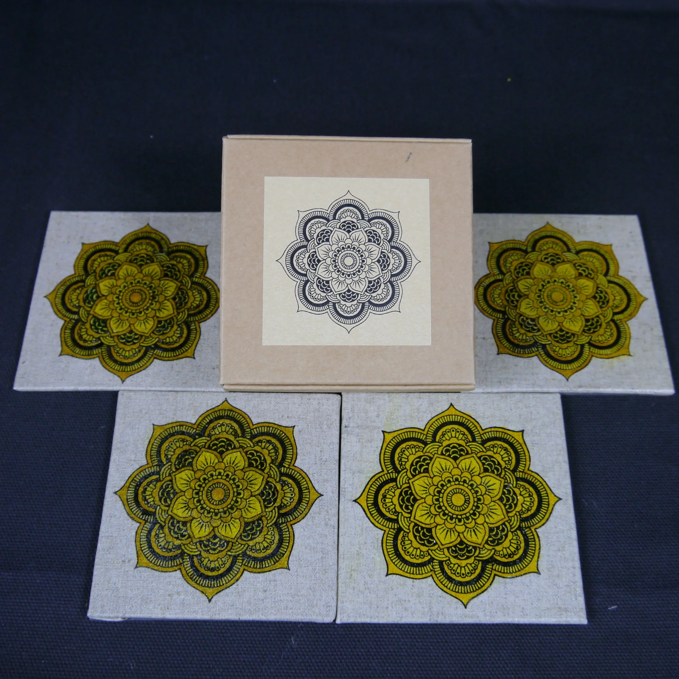 Turmeric yellow Mandala coaster set