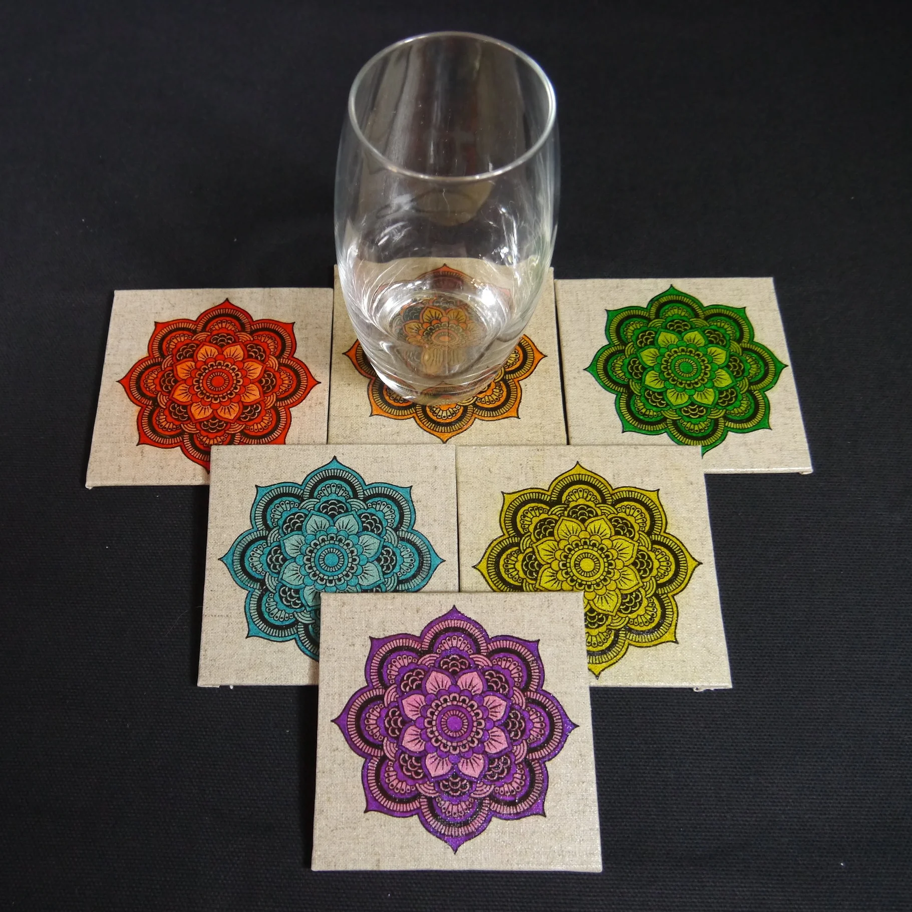 Mandala coaster rainbow set