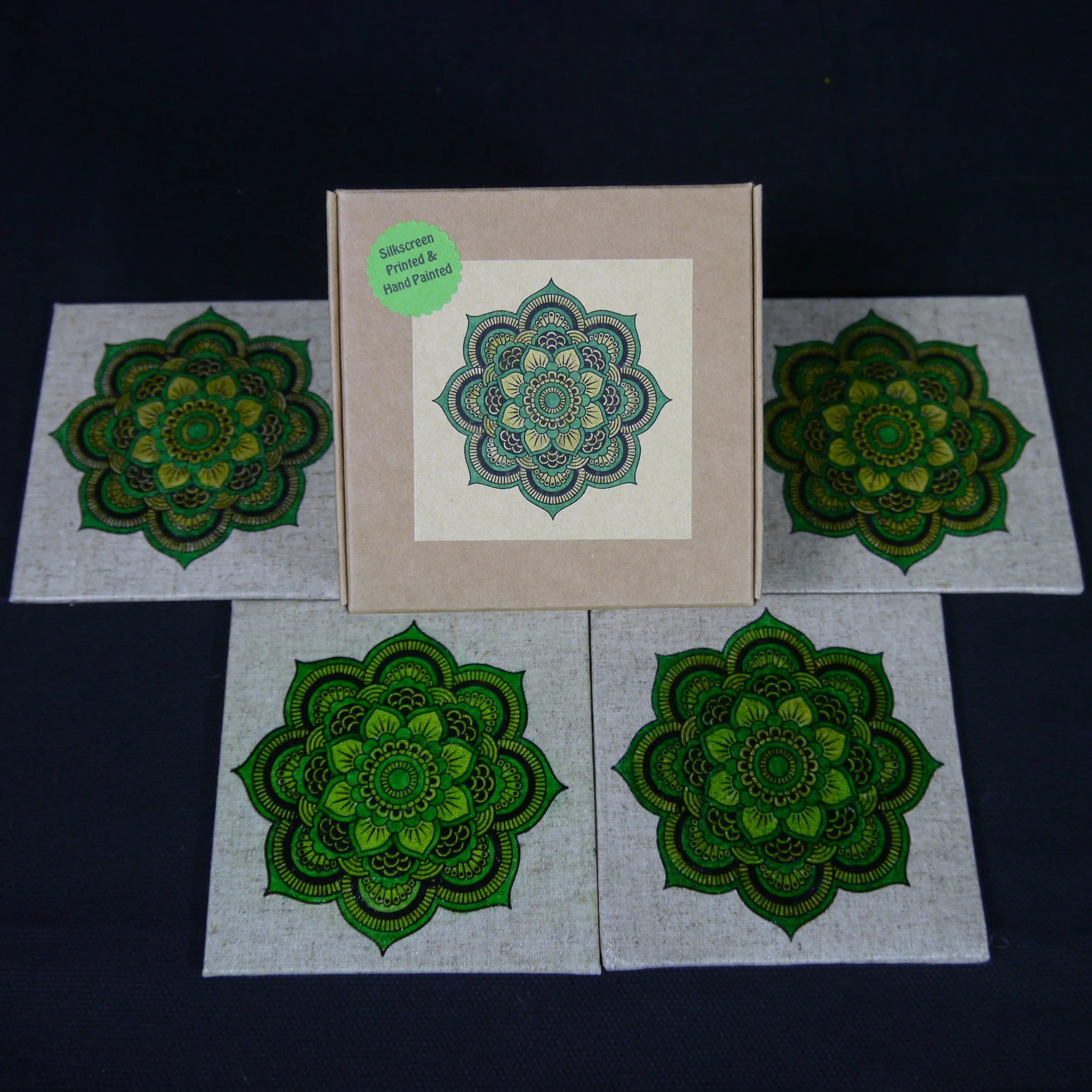 Green emerald Mandala coaster set