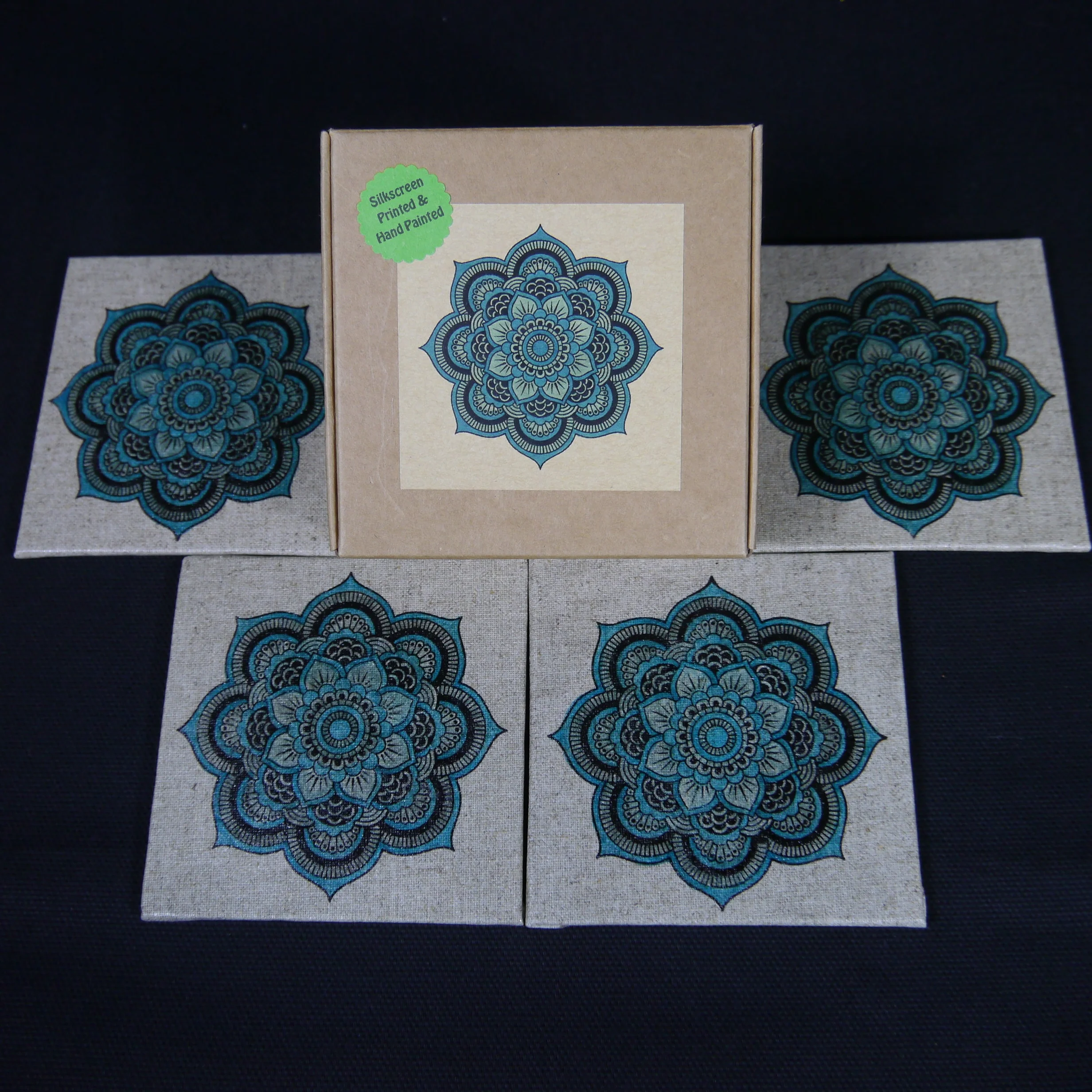 Azure blue mandala coaster set