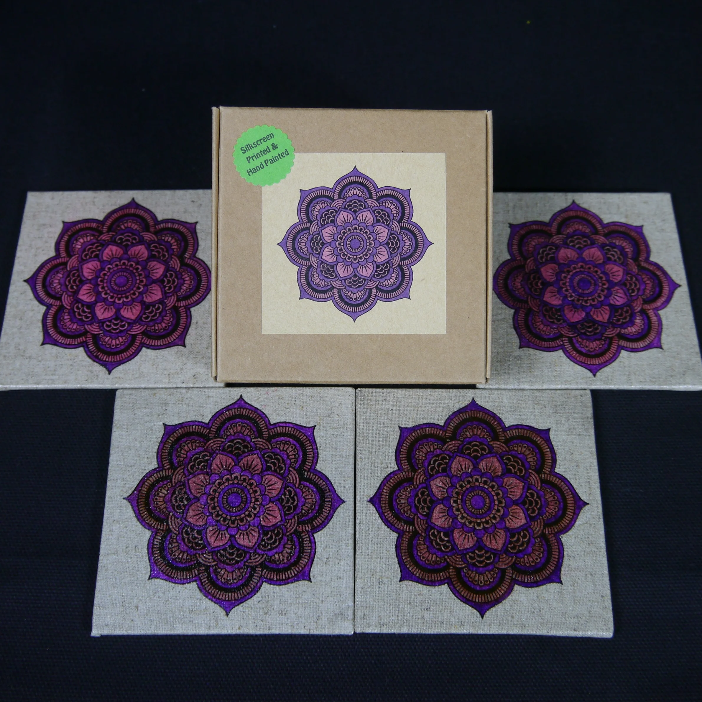 Purple pink Mandala coaster set