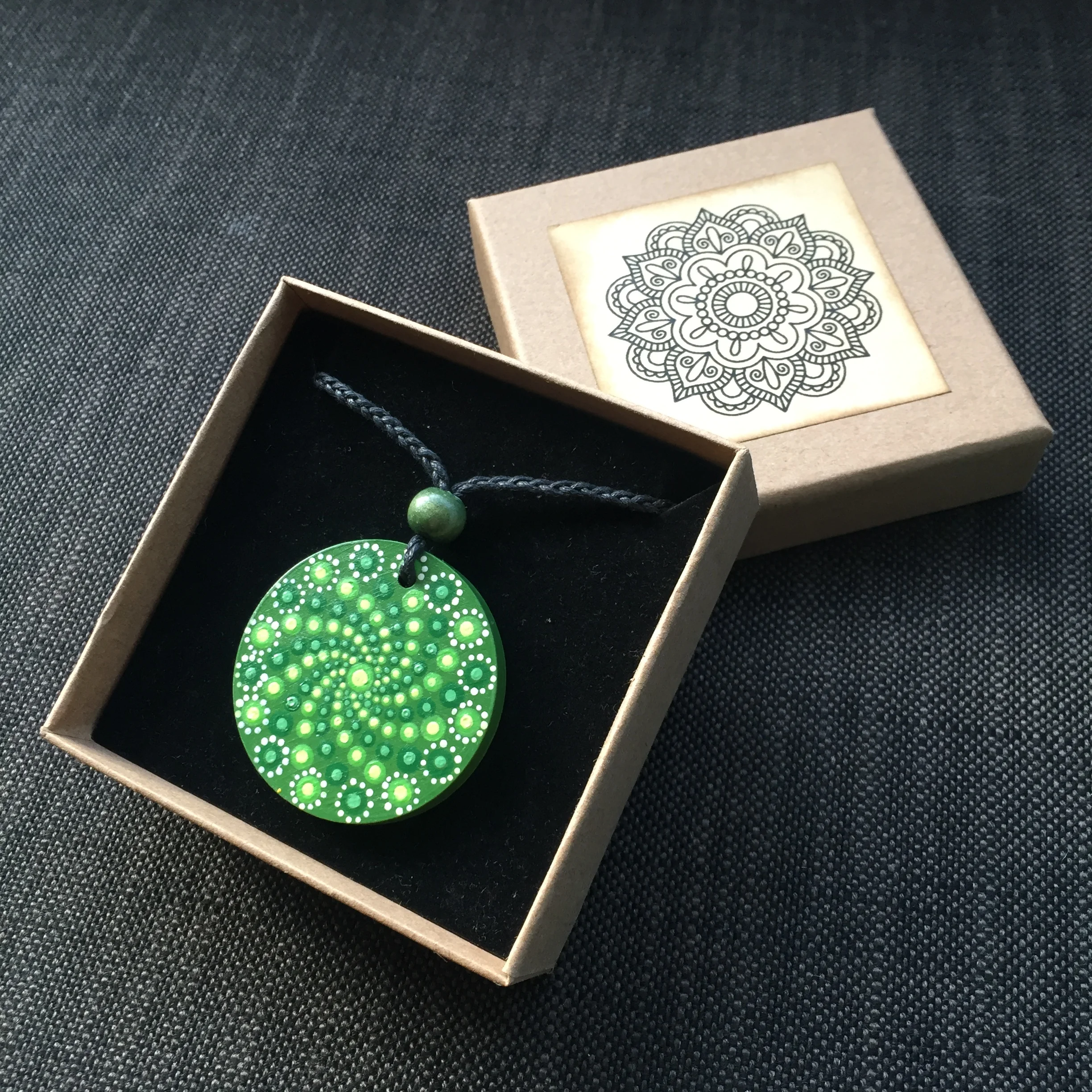 Hand-Painted "Olive" Mandotla Necklace