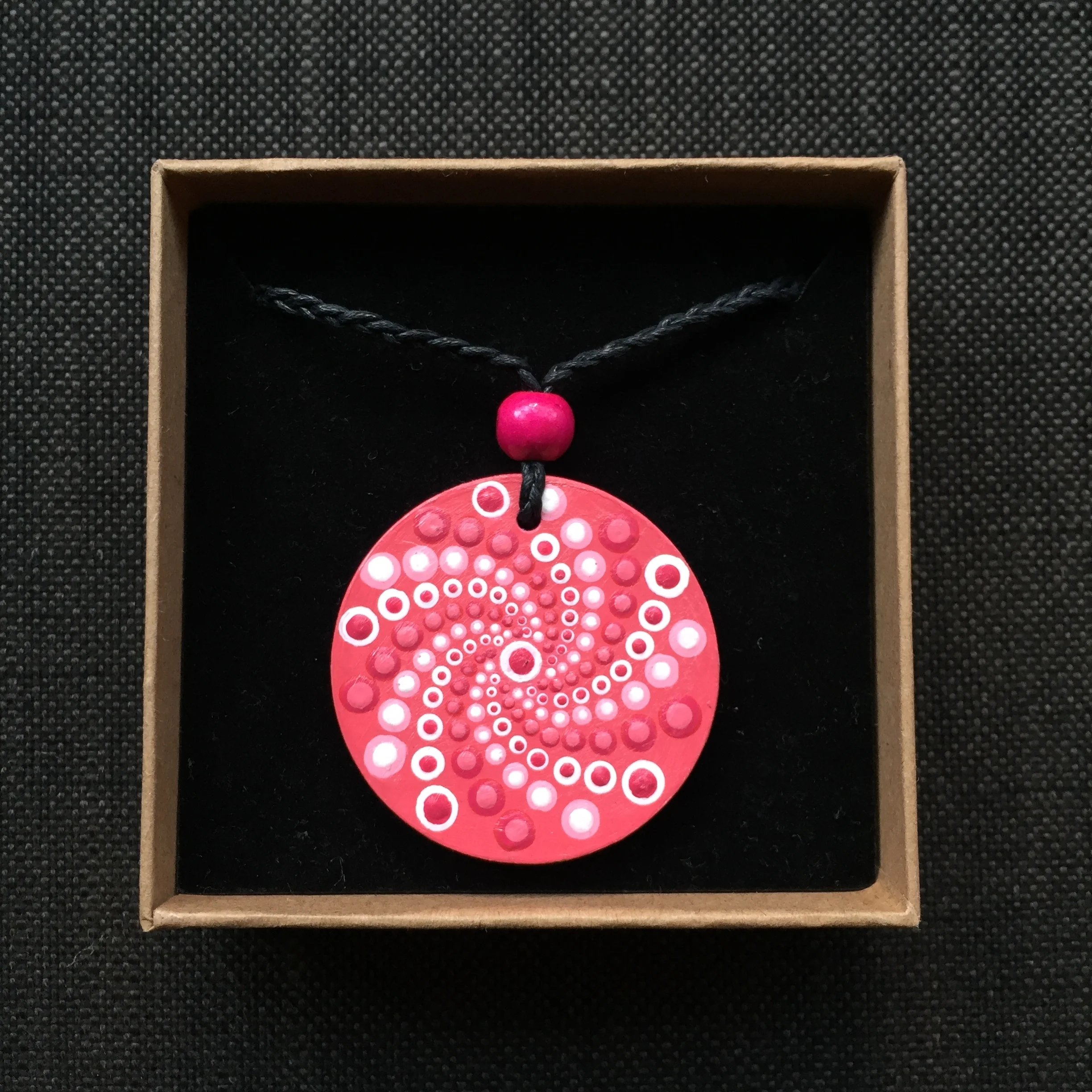 Hand-Painted "Strawberries &amp; Cream" Mandotla Necklace