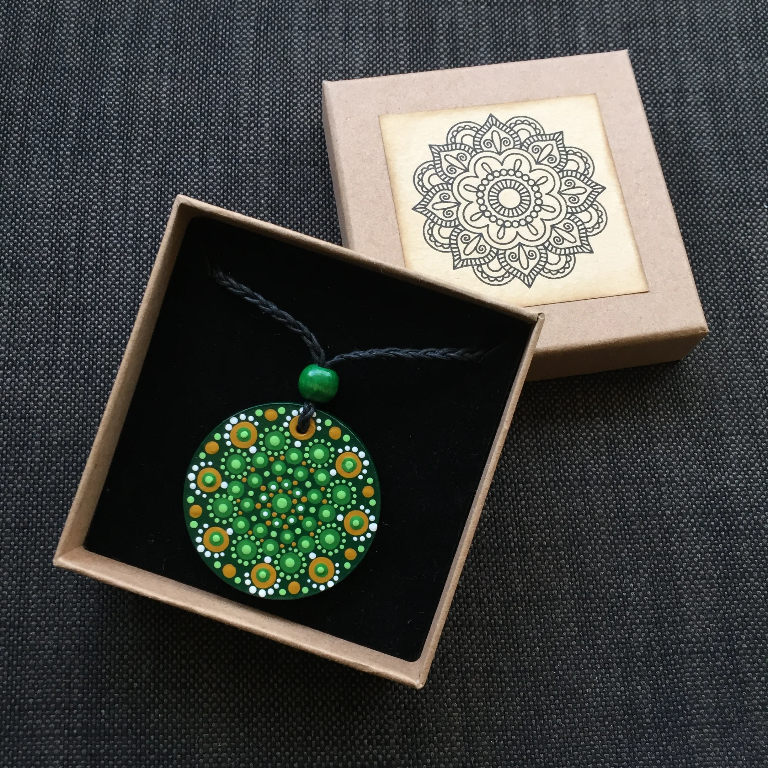 Hand-Painted "Forest" Mandotla Necklace