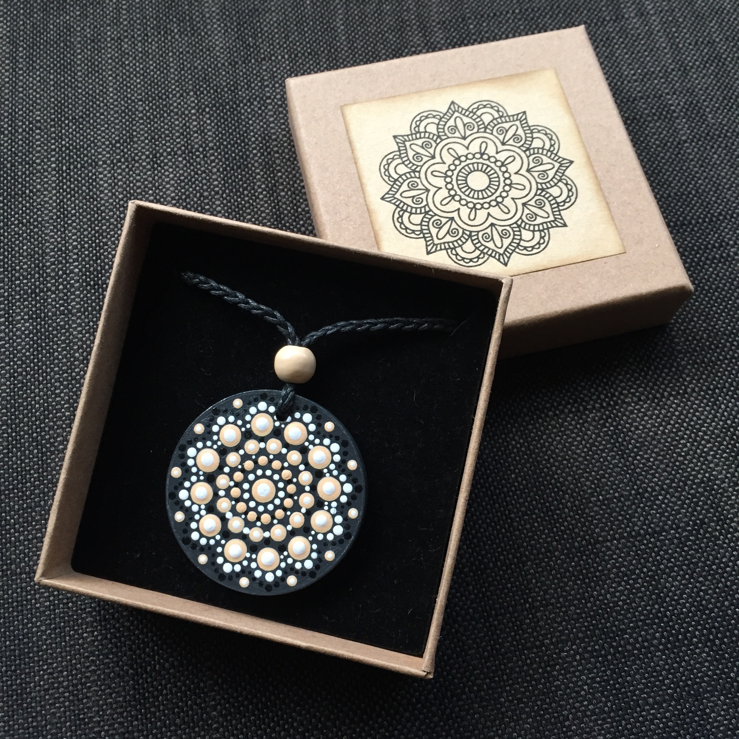 Hand-Painted "Earl Grey" Mandotla Necklace