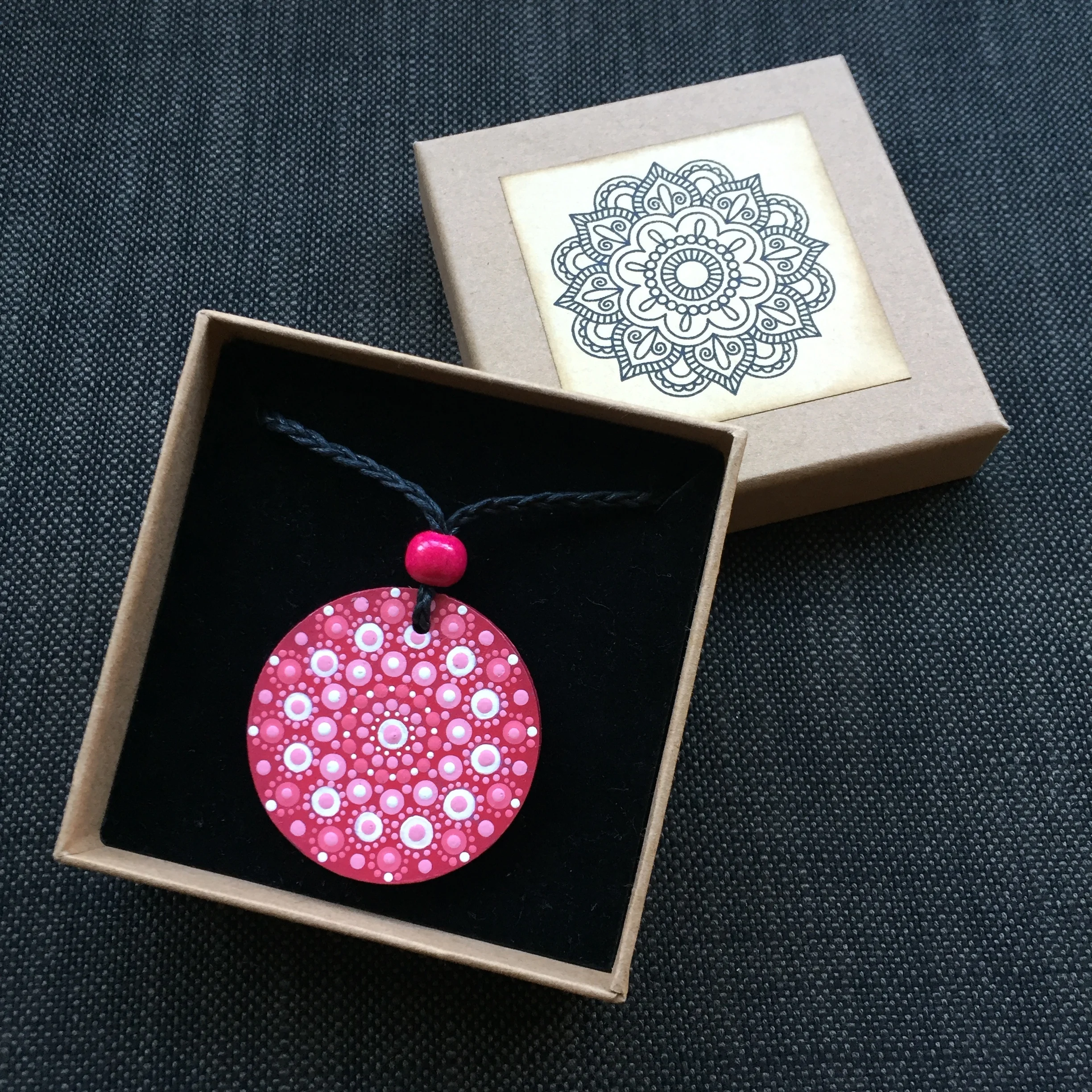 Hand-Painted "Cherry Blossom" Mandotla Necklace