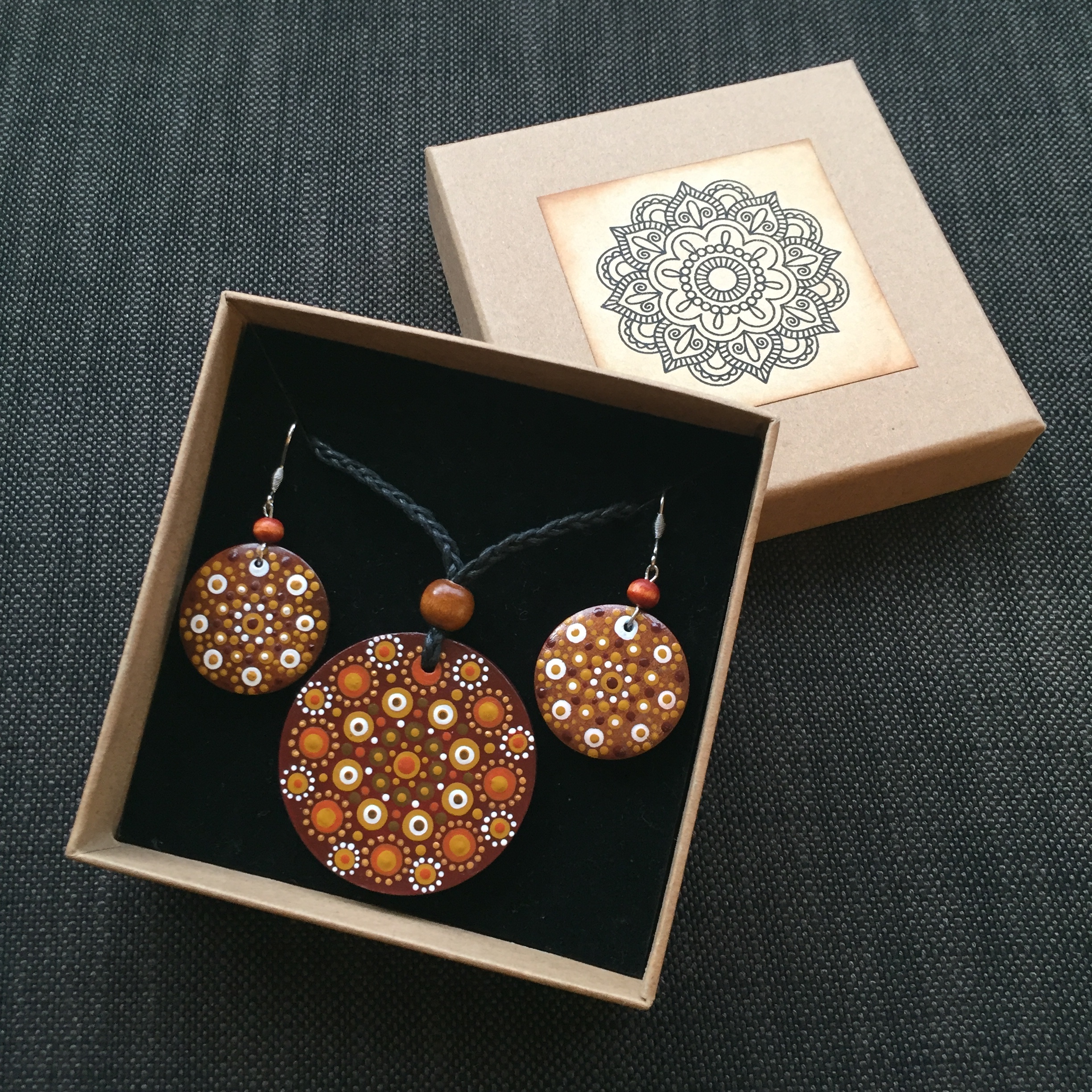Hand-Painted "Mike Tea" Mandotla Necklace &amp; Earrings Set