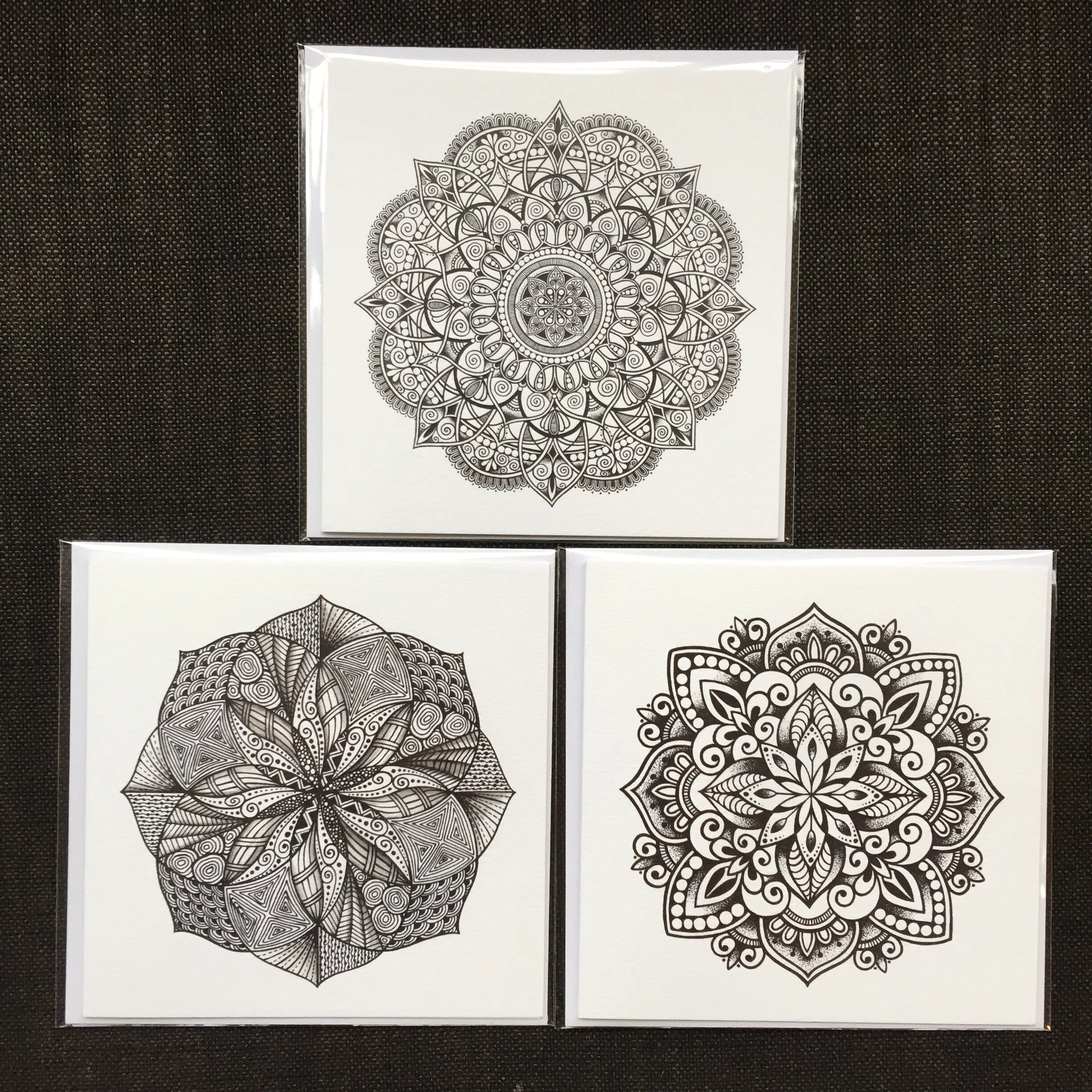 Set of 3 Black &amp; White Mandala Cards