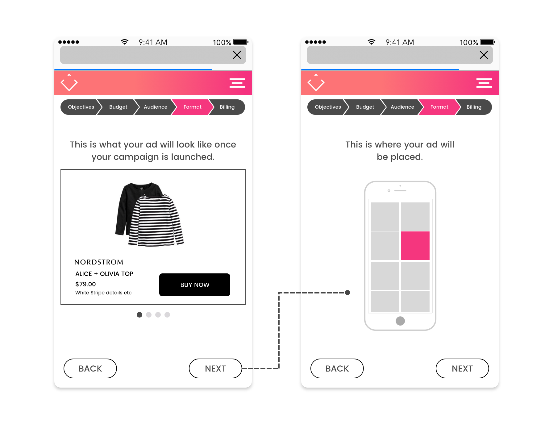 Once users have selected a format and assets for their ads, they can visualize what they will look like and where theylll be placed.