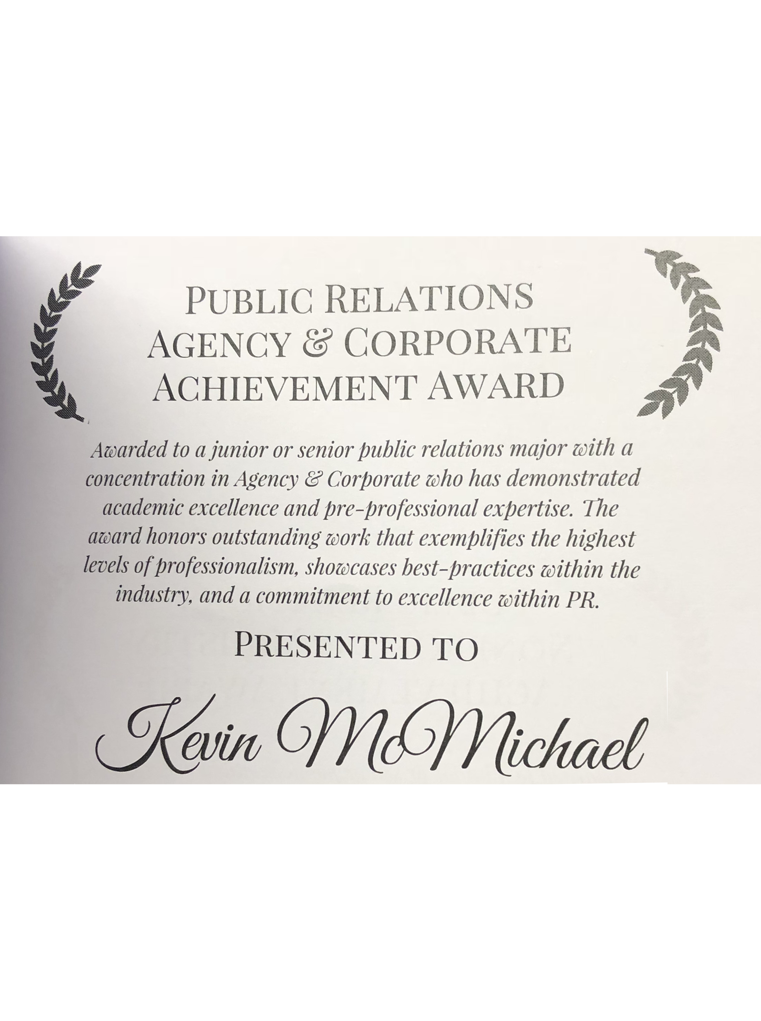 Public Relations Agency &amp; Corporate Achievement Award