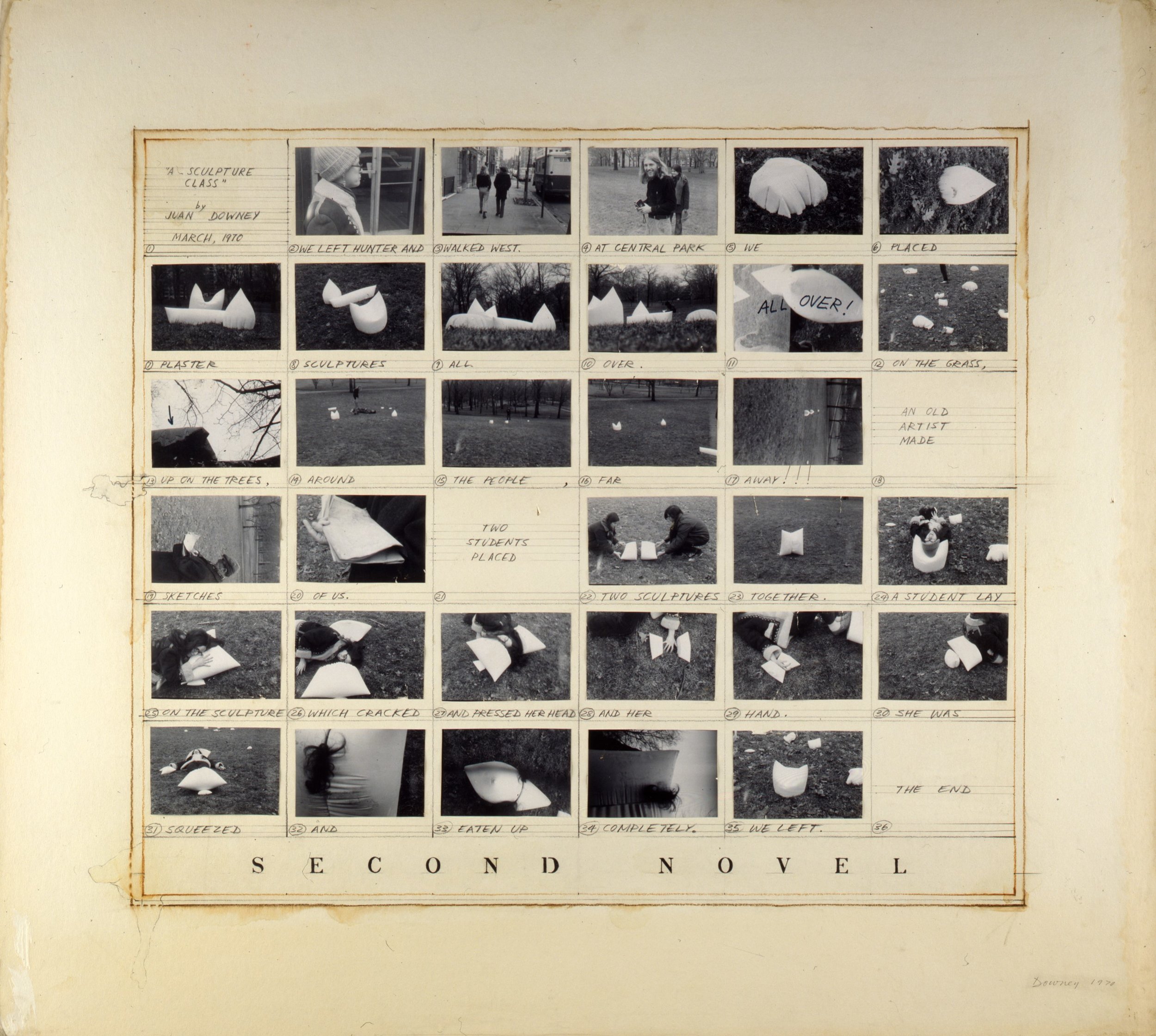 Juan Downey, Second Novel: A Sculpture Class, 1970. Pencil and collage on paper, 36 x 40 inches. The Ella Fontanals-Cisneros Collection, Miami. Image courtesy of the Estate of Juan Downey.
