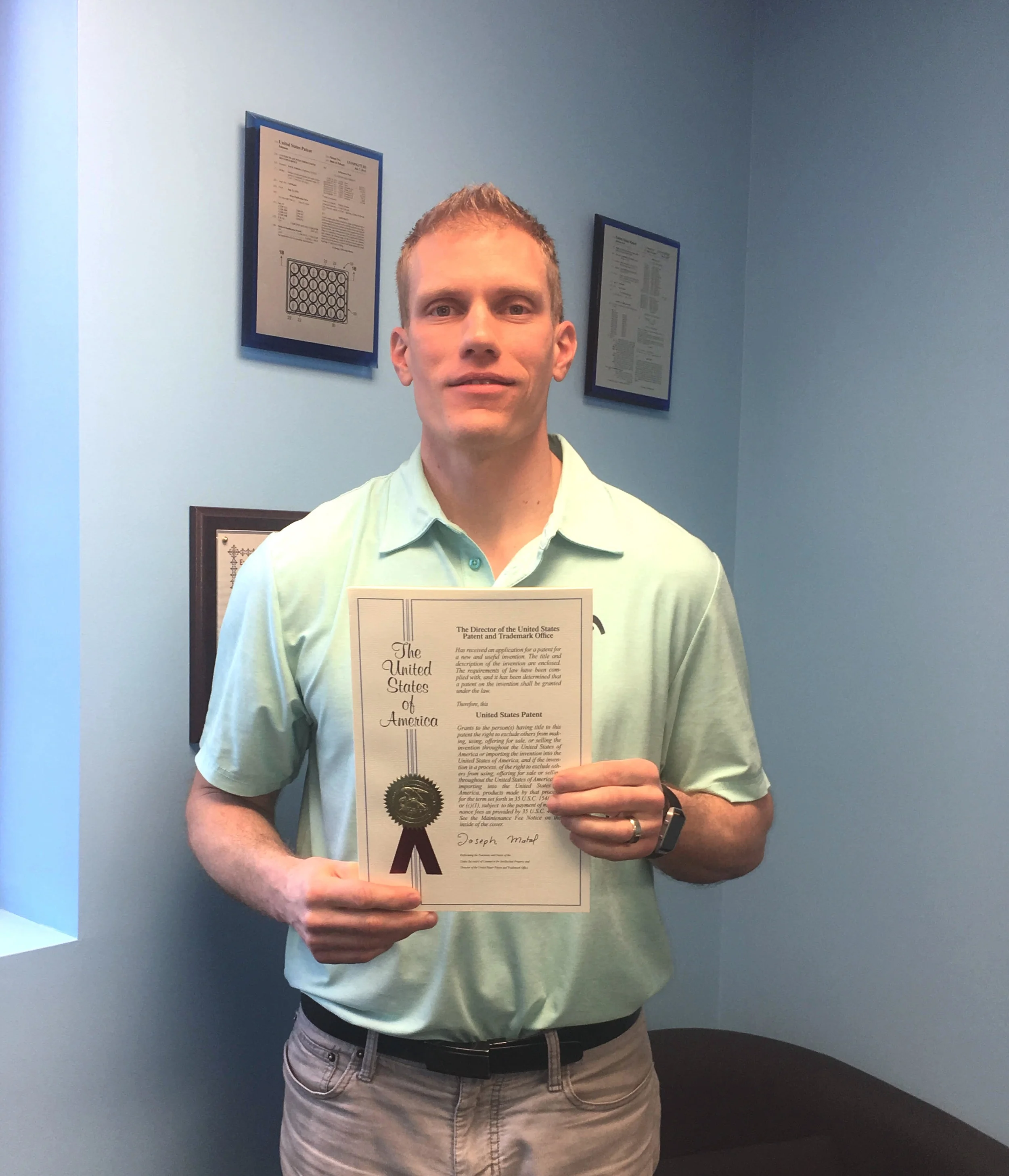 Pictured: ParaGen CTO Jed Johnson with ParaGen's 3rd fully issued patent from the United States Patent and Trademark Office.