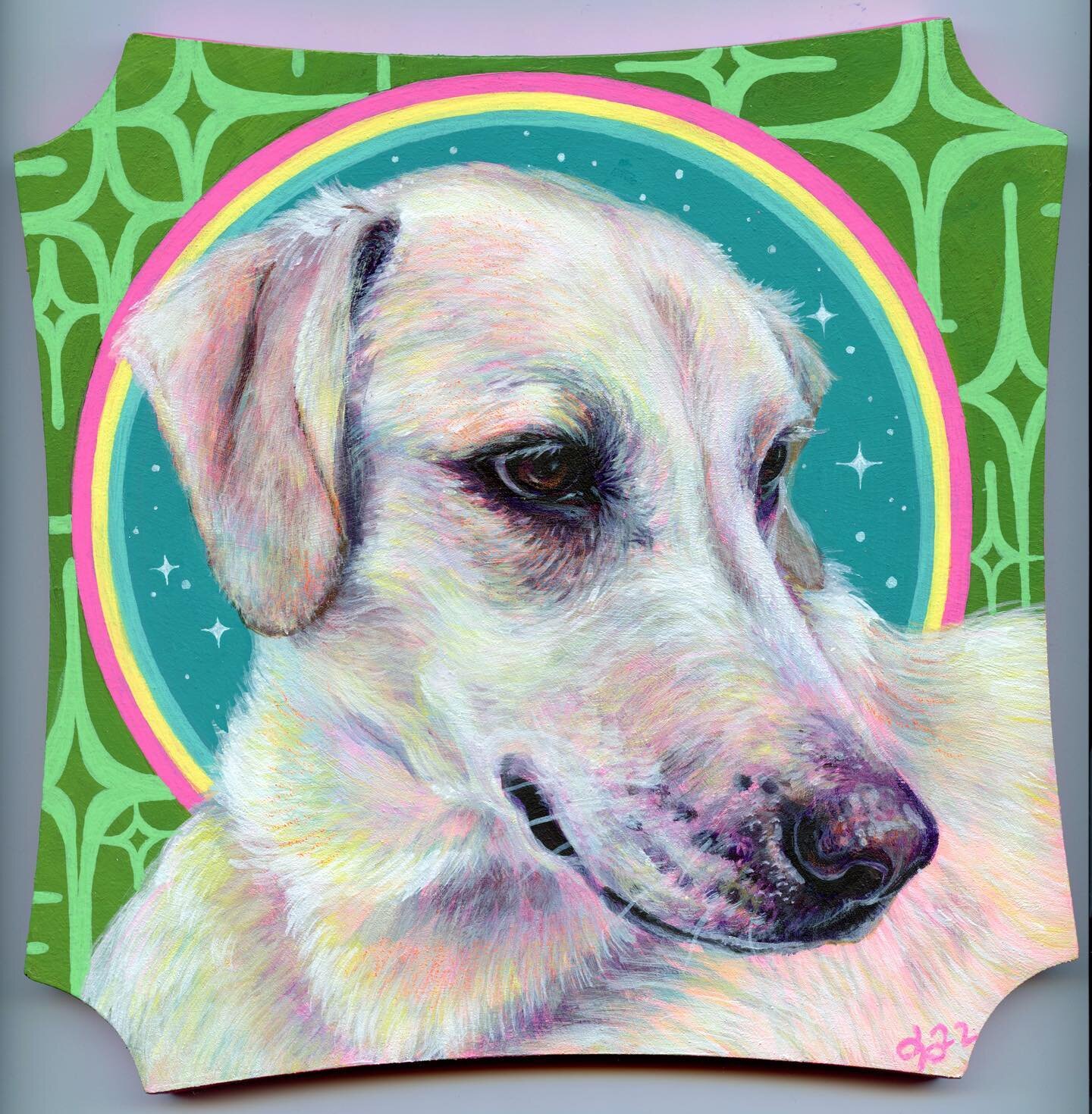 Painted my sweet Jimmy dog for this year&rsquo;s #trekellpets2022 contest. I showed him his portrait and he was not impressed but I&rsquo;ve got my fingers crossed! Acrylic, paint markers, colored pencils, and ink on on Trekell wood panel.
.
.
.
.
.
