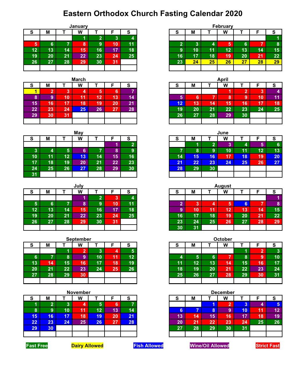 Orthodox Fasting Calendar