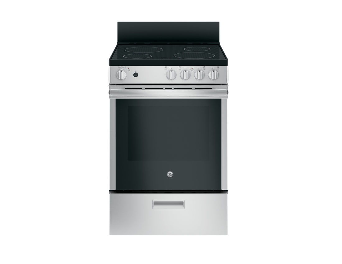 GE The GE 24" range comes with a ceramic cooktop and a steam setting on the oven that helps with keeping it sparkling clean. While the steam cleaning option might not eliminate a little elbow grease and oven cleaner from time to time, every little bit helps.