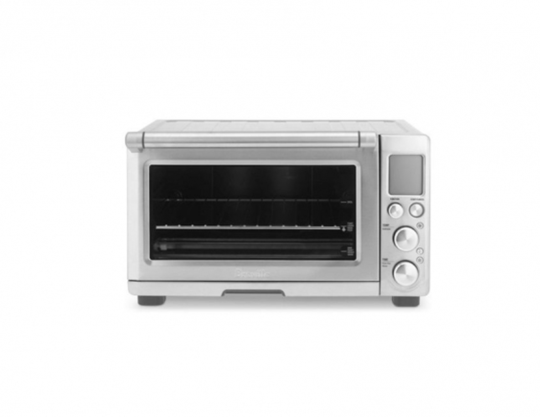 Breville Breville makes the Smart Oven, a countertop oven that we've been using in the Studio for years in lieu of a full size wall unit. There are multiple settings for different cook times and methods from 120 degrees to 450 degrees. We've even cooked a turkey for thanksgiving in the oven although we did break it into light and dark meats, which you're supposed to do anyway when cooking a turkey. 