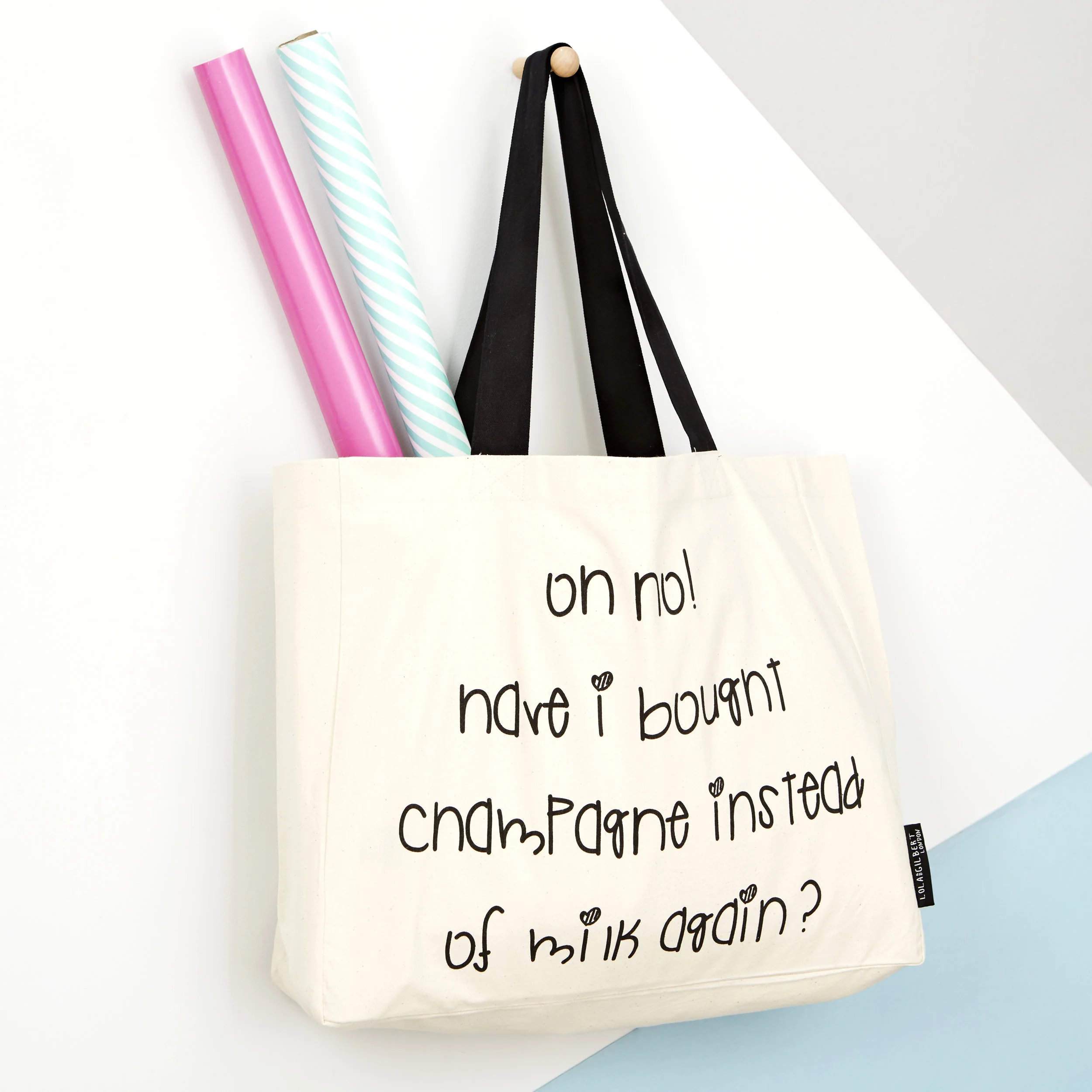 Oh no have i bought Champagne instead of milk again - Large Tote Bag