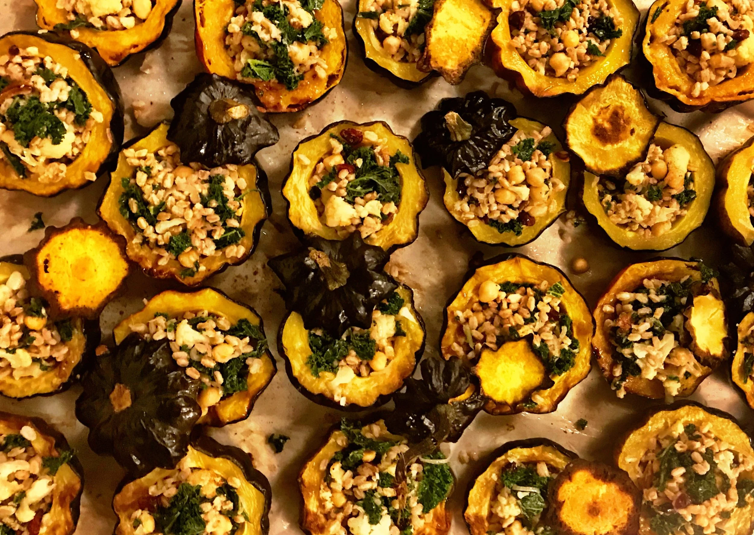 Vegan Entree: Acorn Squash with Farro 'Risotto' & Toasted Hazelnuts (serves 1)