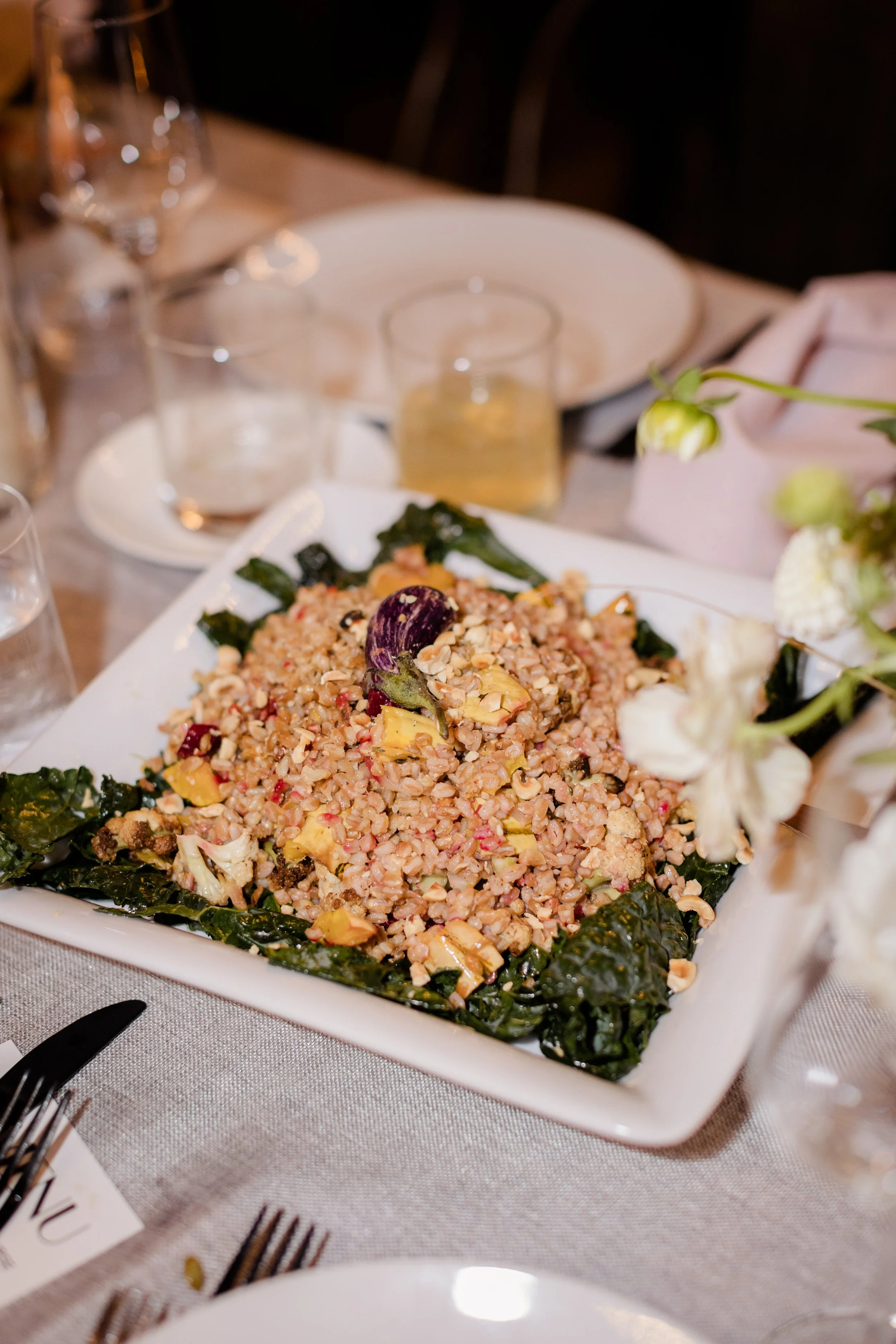 Farro with Mushrooms, Kale & Grana (vegetarian, can be vegan)
