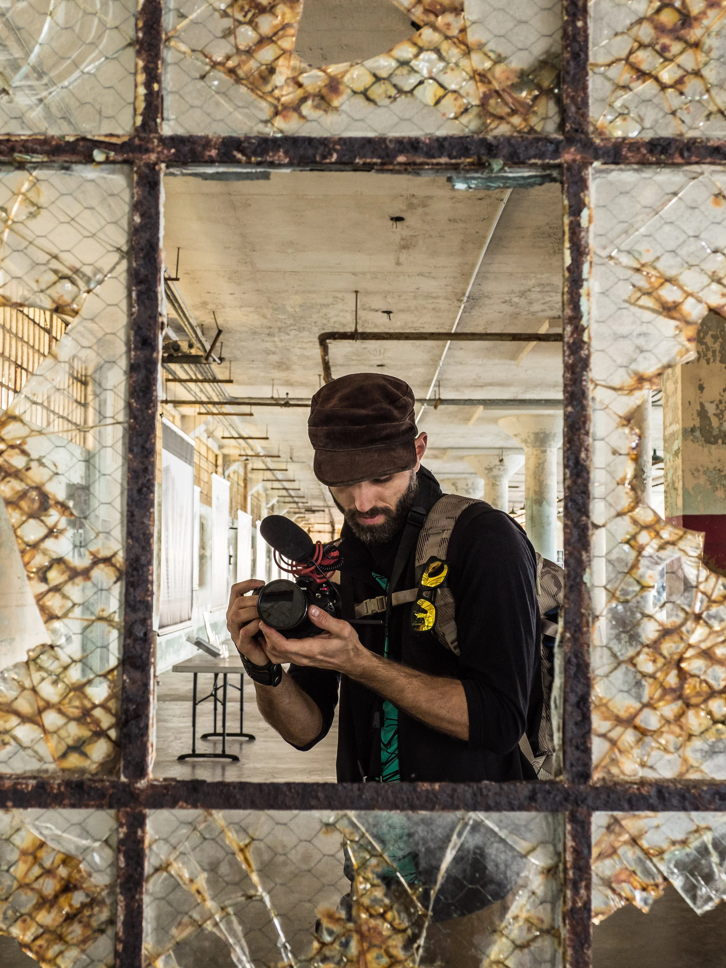 Austin grabbing video through the panes
