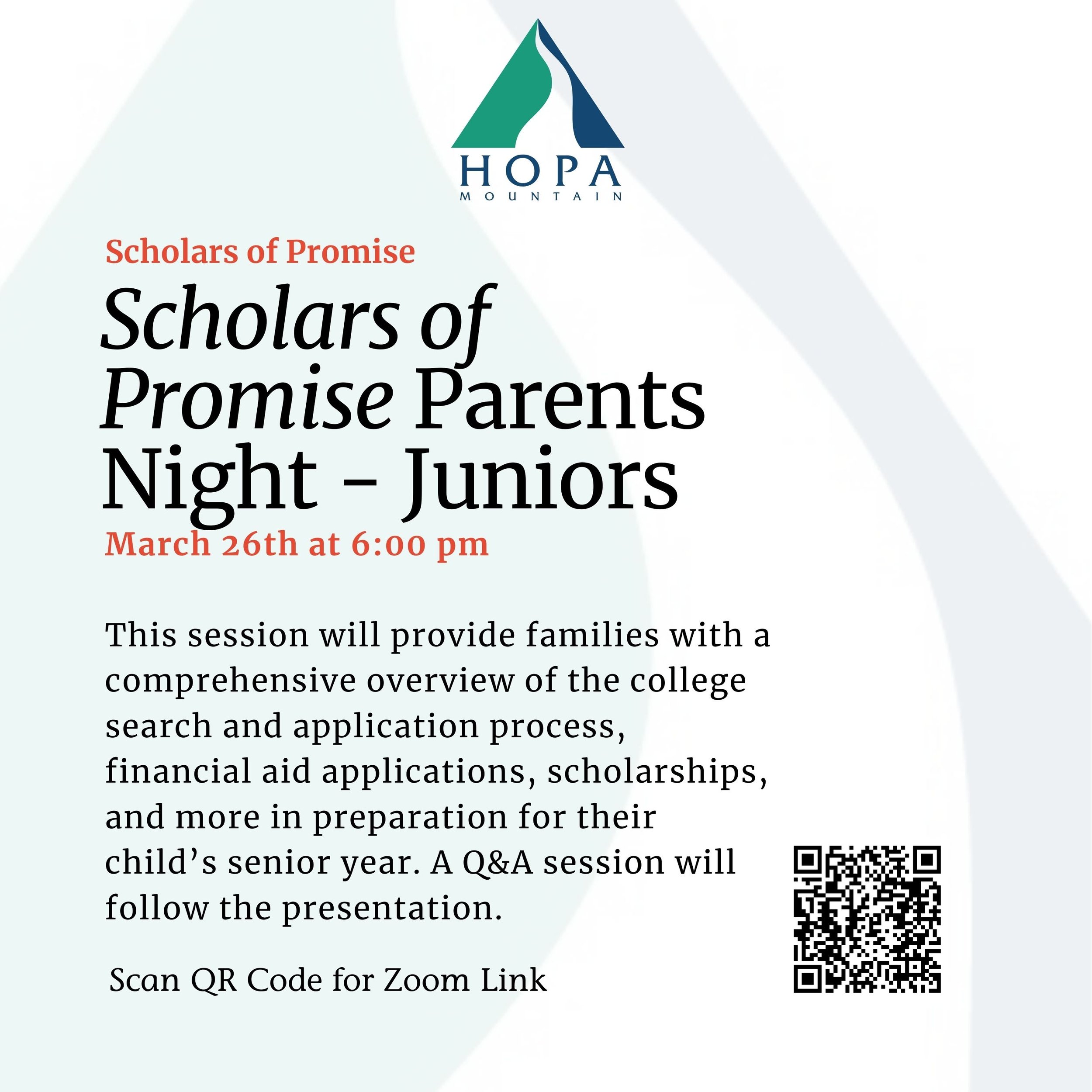 Scholars of Promise Junior Parents Night - Zoom 