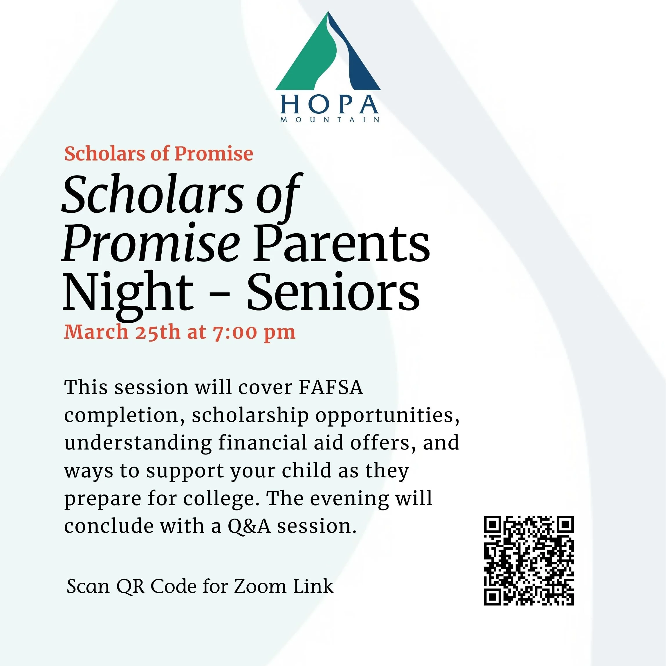 Scholars of Promise Senior Parents Night - Zoom