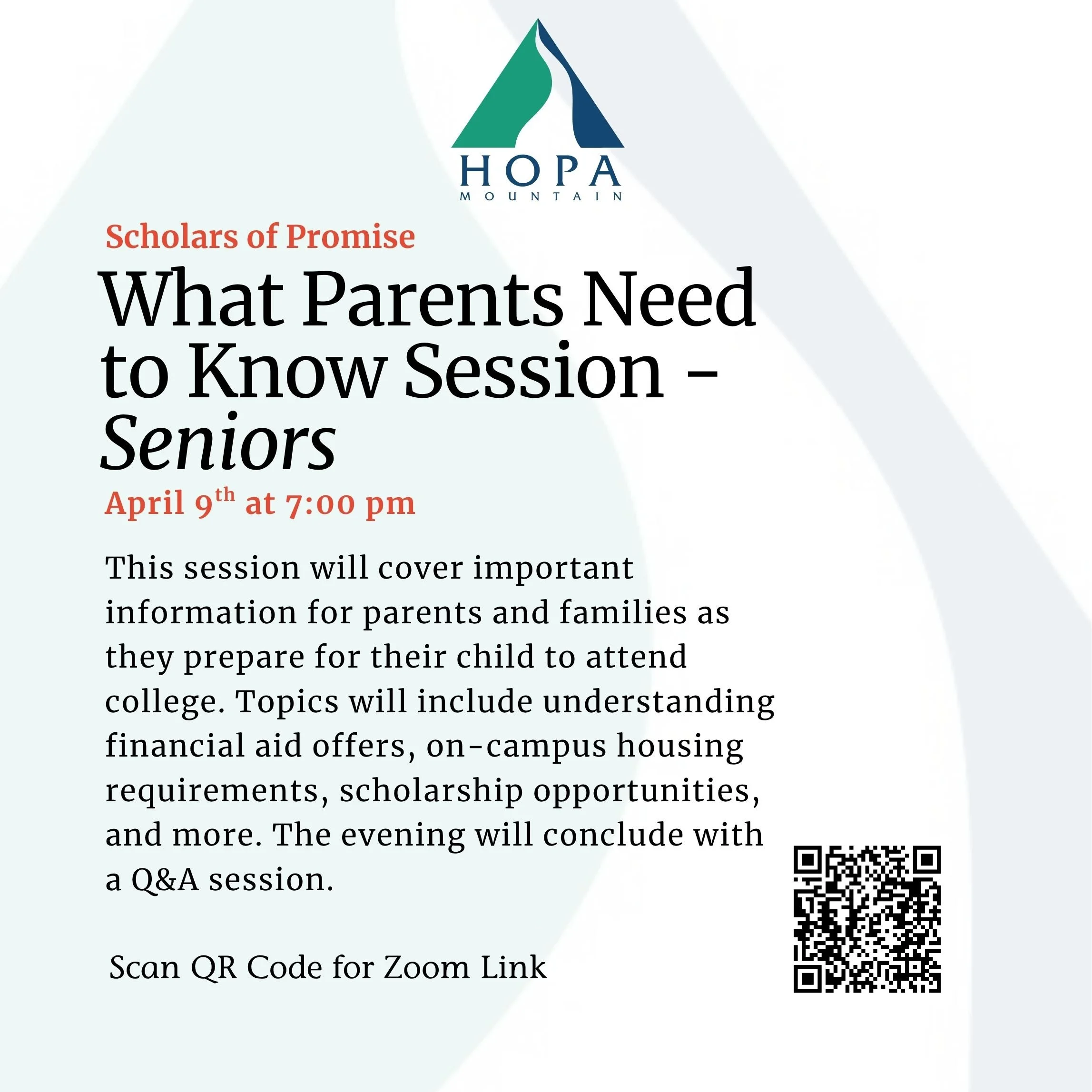 Scholars of Promise Senior Parents Night - Zoom