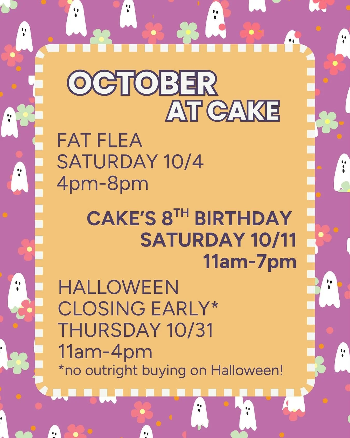 🎃 Happy October! 🔮We&rsquo;ve got our first event this weekend! Catch us at @fat.flea.mn on Saturday! 🧁Next weekend is our EIGHTH birthday! Celebrate with us with sale racks and giveaways! 🧡Also note our shortened Halloween hours! No outright buy