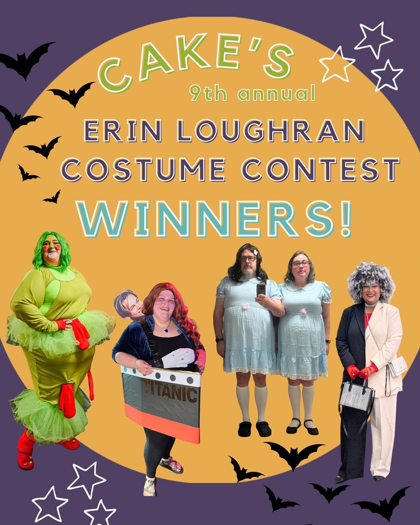Announcing our costume contest winners!! Great job, y&rsquo;all! (Yes, we chose 4 this year!!! We couldn&rsquo;t help it&hellip; such great costumes!) 

Thanks for taking part in one of our favorite traditions at Cake&hellip; now named in honor of ou