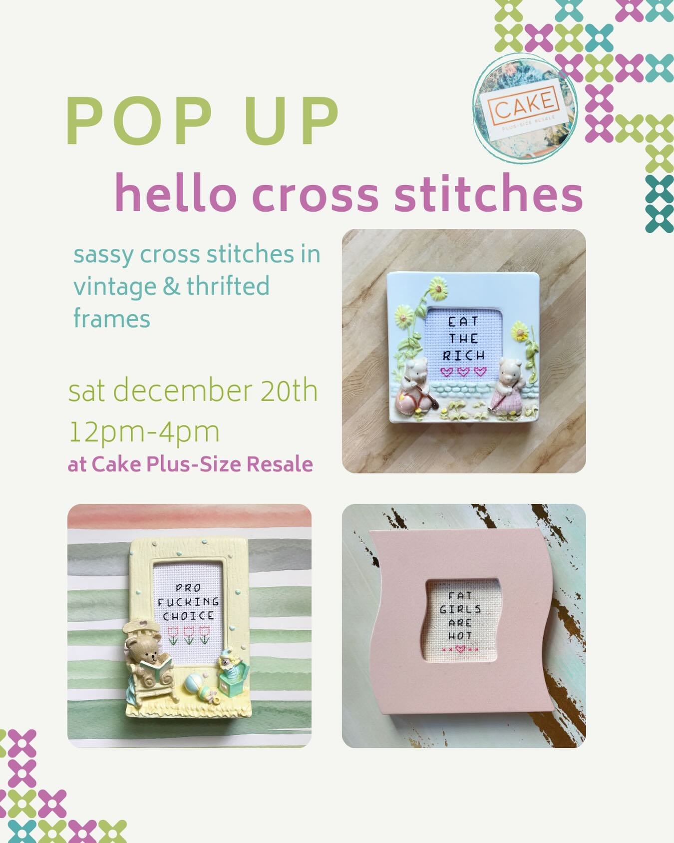 pop-up alert! we&rsquo;re so excited to have @hellocrossstitches later this month! stop by and get a sassy cross stitch, the perfect gift for anyone in your life! 🎁

🩷Saturday Dec 20th from 12pm-4pm!