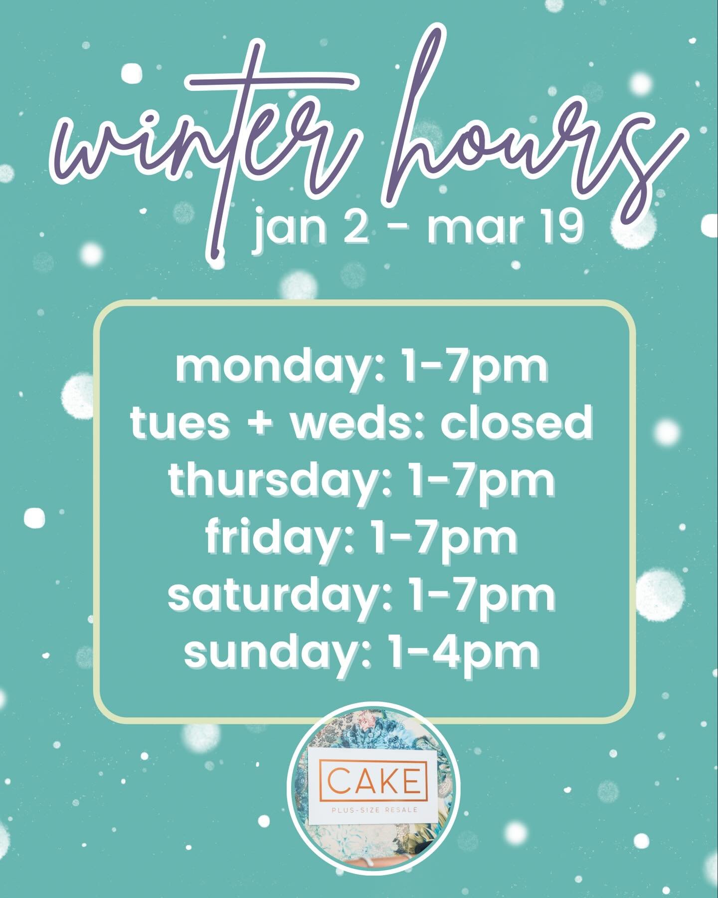 Winter hours are coming (Jan 2&ndash;Mar 19). Same days open, just opening a bit later! 

Regulars know we do this most winters to keep things sustainable during the slowest stretch of the year. It&rsquo;s a shift that helps us align expenses with th
