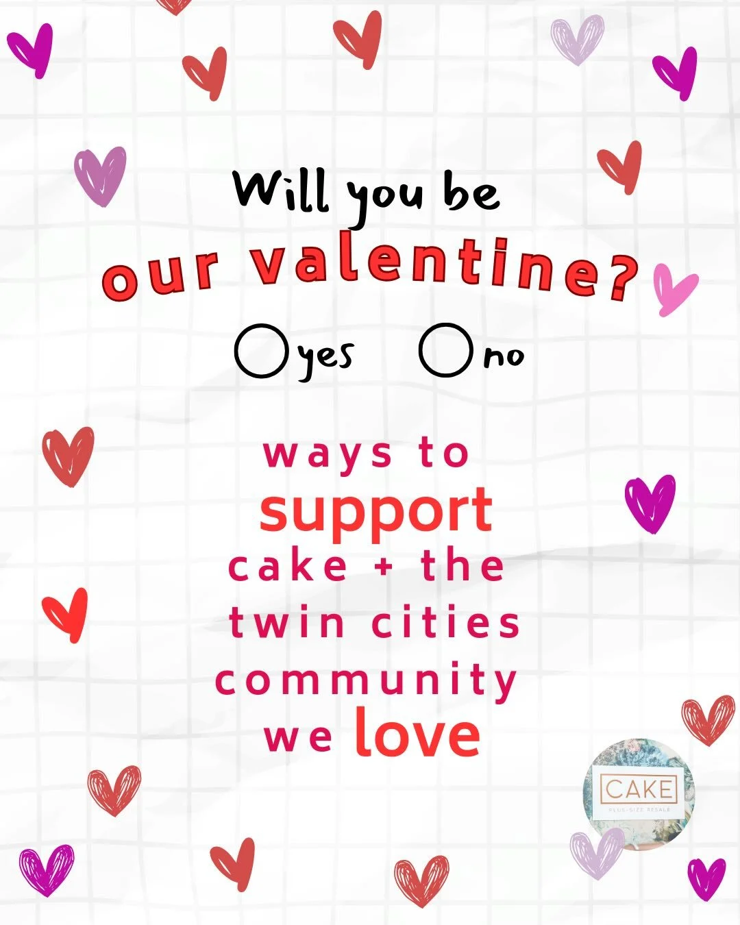 will you be our valentine? 💌 scroll thru to find ways to support cake + the twin cities community that we LOVE ❤️🤍🩷 and always, ABOLISH ICE!!!