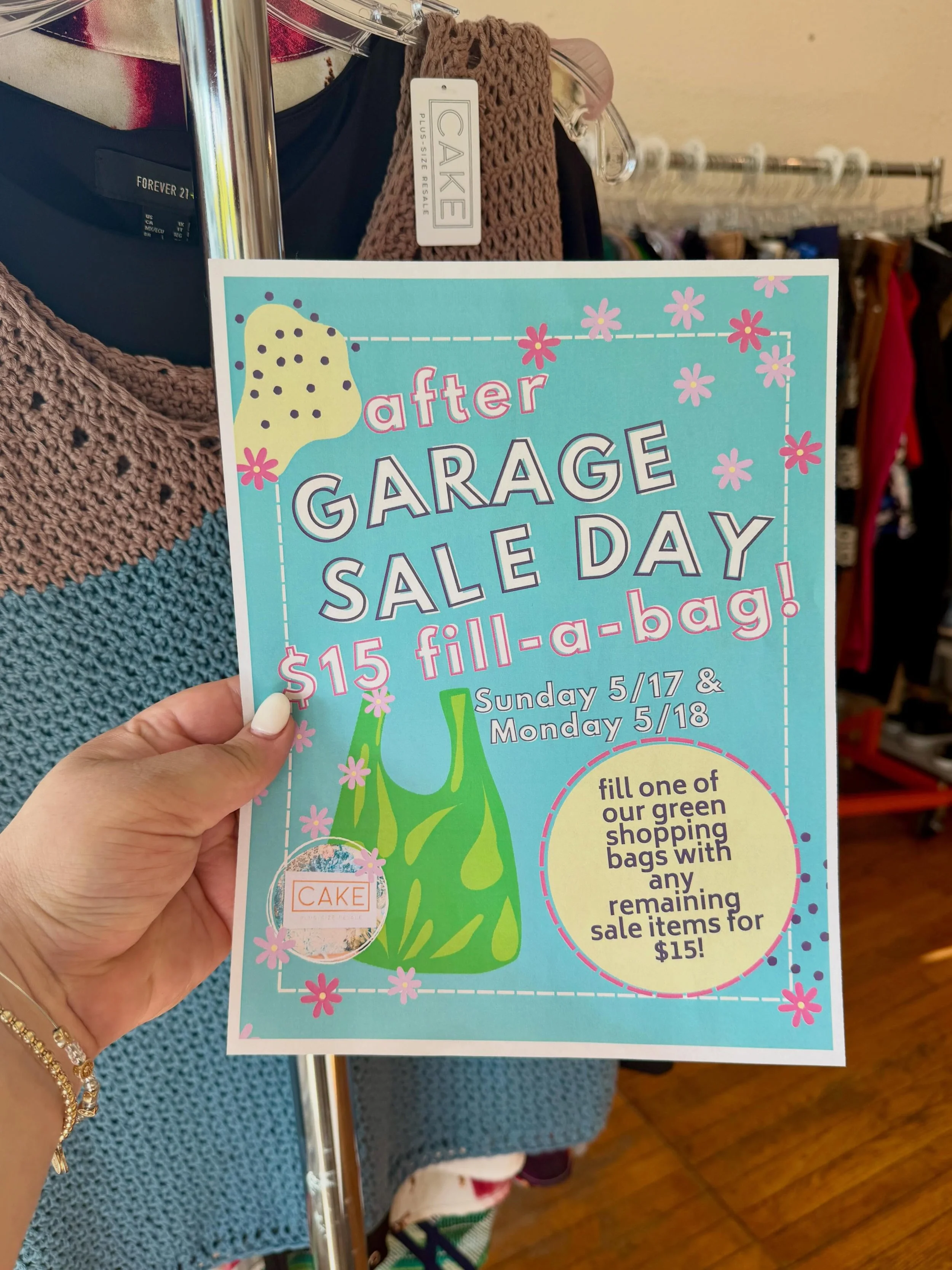 Missed our garage sale day sale!!? Shop remaining items for deep deep discounts Sunday and Monday with our $15 bag sale! 

Fill one of our green bags with remaining 50% off items and get the whole bag for just $15! In store only. Shop Sunday 11-4 or 