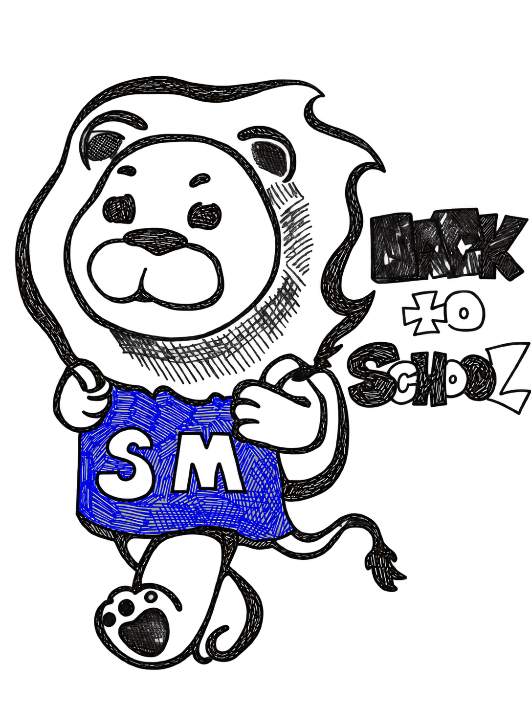 A St. Mark’s lion mascot holds a book beside schoolwork symbols.