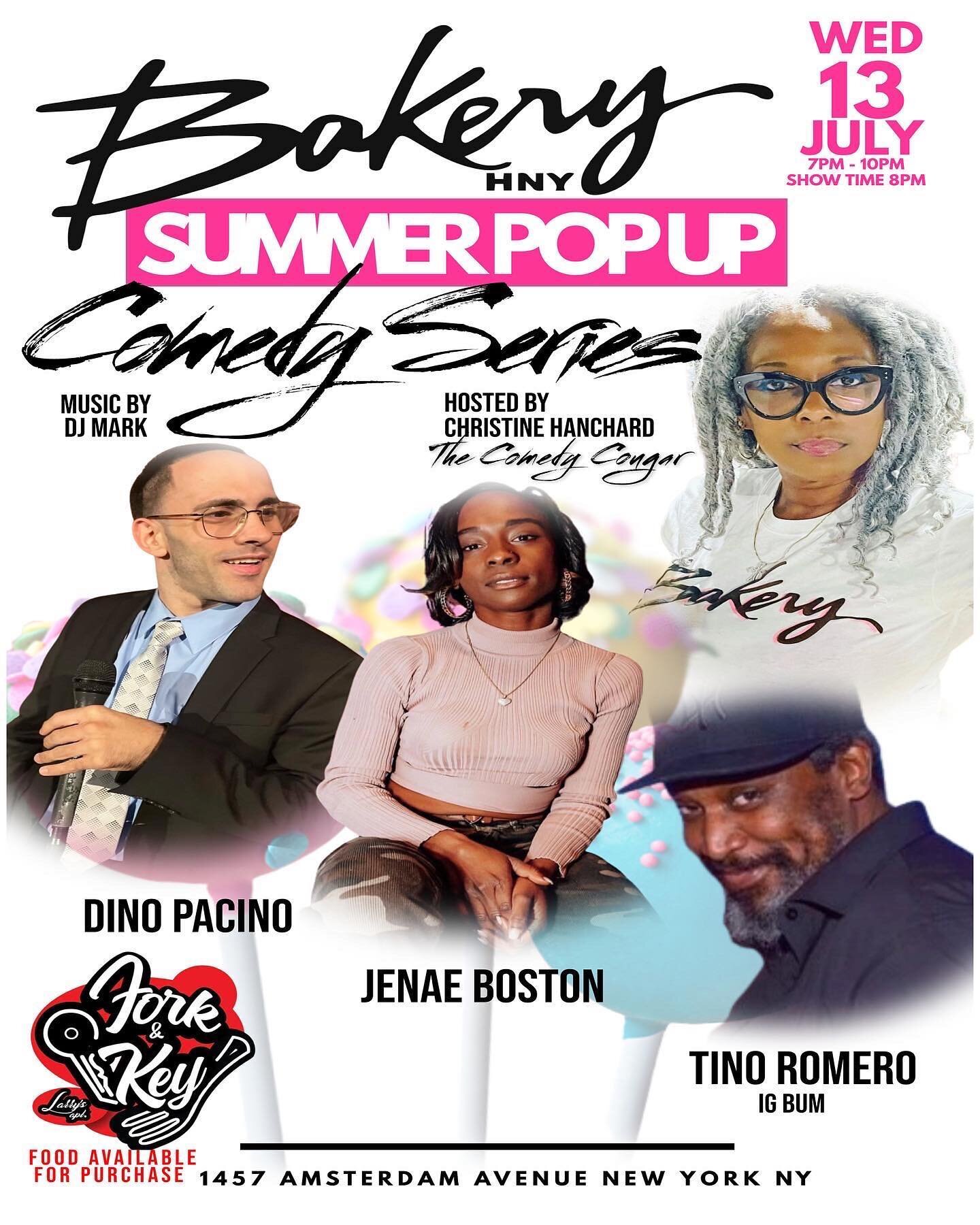 This Wed. July 13th Your truly @christinethecomedycougar will be hosting the Bakery Summer Pop-Up Comedy Series. 
With @dinomakesyoulaugh @thatssojenae @i.g.bum 
Music by @bookdjmark 
Every other Wed. pull up @bakery.hny 7p to browse around the store