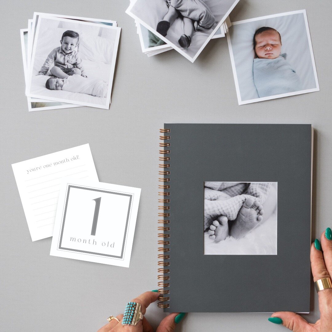 Our baby milestone cards are giving ~everything~ you're wanting for documenting your little one! 🧸☁️👼

- (12) 4x4&quot; month cards on the front
- Detail and milestone documenting space on the back
- Use in pictures every month
- Slip in pocket pag