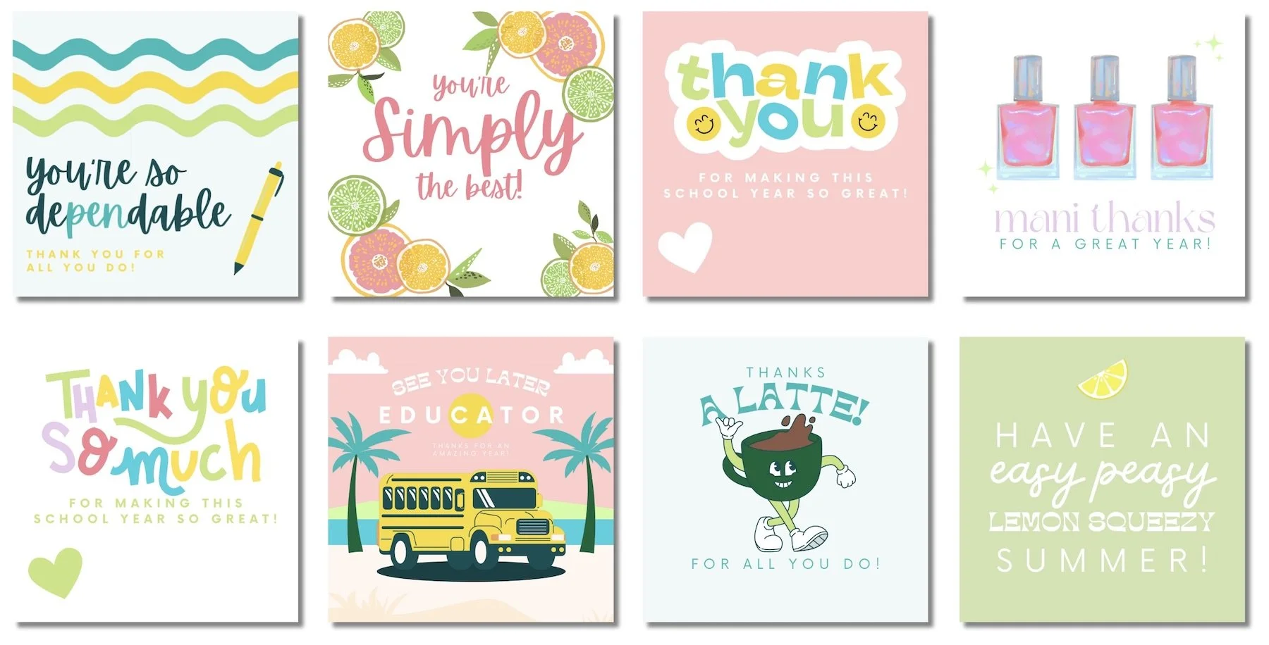 end of the year teacher gift ideas free download