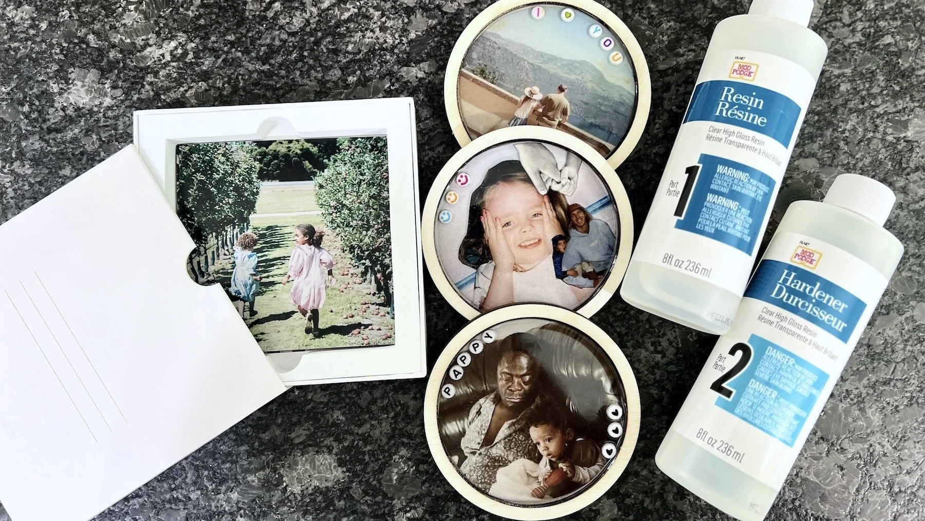 DIY Fathers Day Photo Coasters With Mod Podge Resin